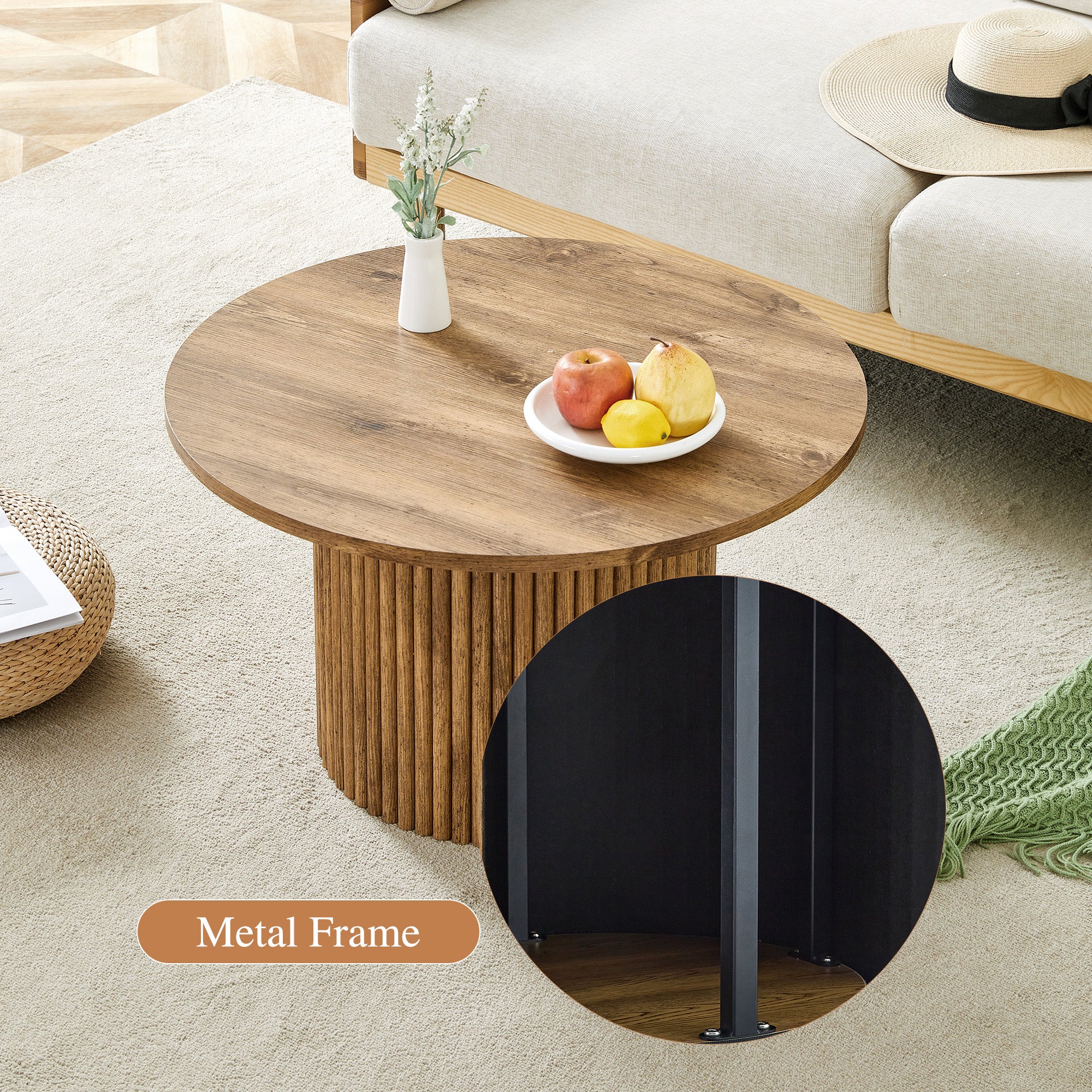 [variant:W3806P404738] Round Fluted Coffee Table with Metal Frame – 27.5-Inch image 5