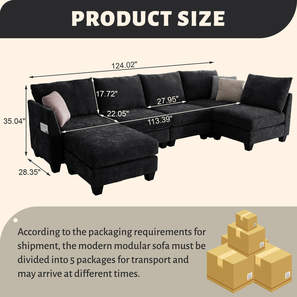[variant:W3885S00029] 6-Seater U-Shaped Modular Sofa with Storage Ottoman & USB Ports image 13