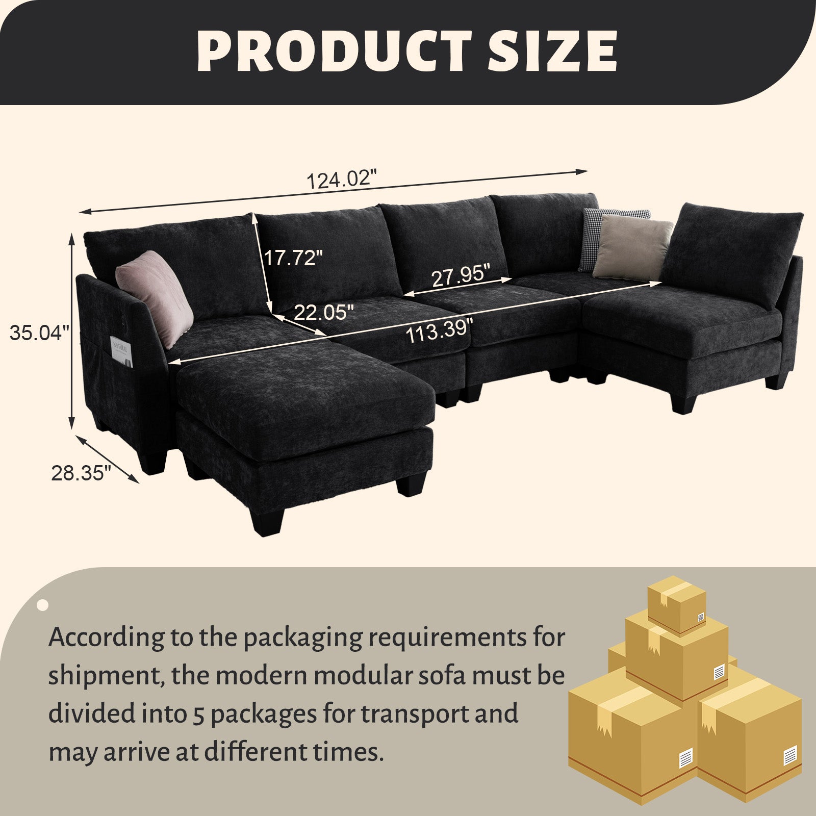 [variant:W3885S00029] 6-Seater U-Shaped Modular Sofa with Storage Ottoman & USB Ports image 13