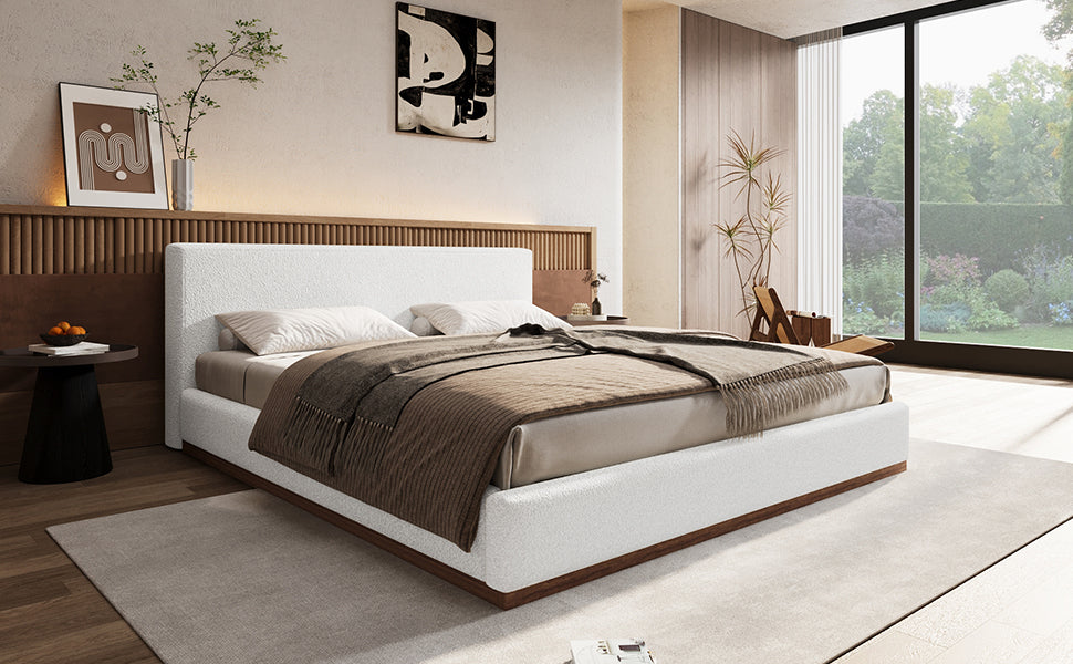 [variant:N891Q440165A] Queen Bouclé Platform Bed with Solid Wood Base – White image 21