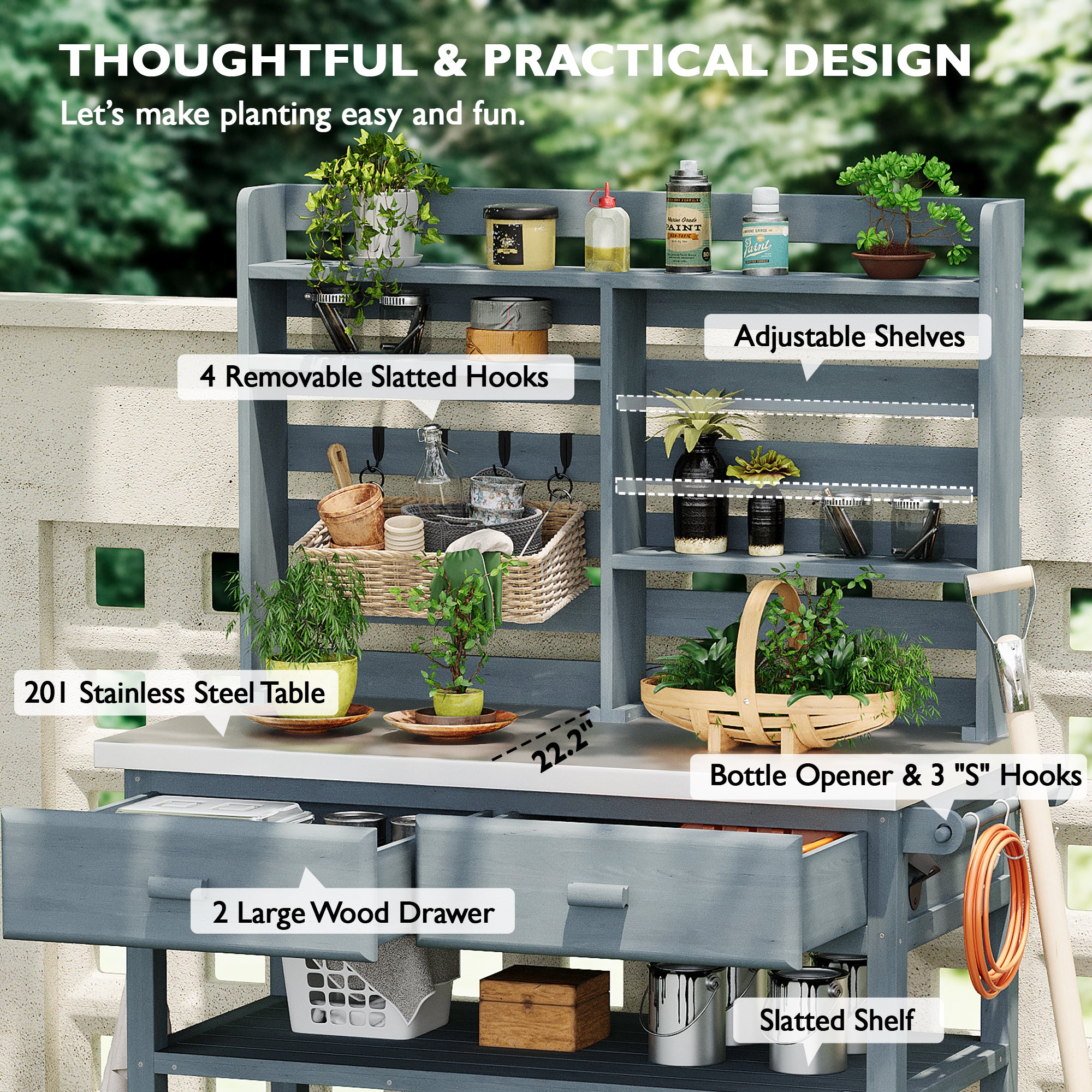 [variant:N853P386121G] Rolling Outdoor Potting Bench with Stainless Steel Top image 31