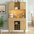 [variant:WT000002AAO] Tall Bar Cabinet with Outlet, LED Light and Wine Rack – Natural image 1