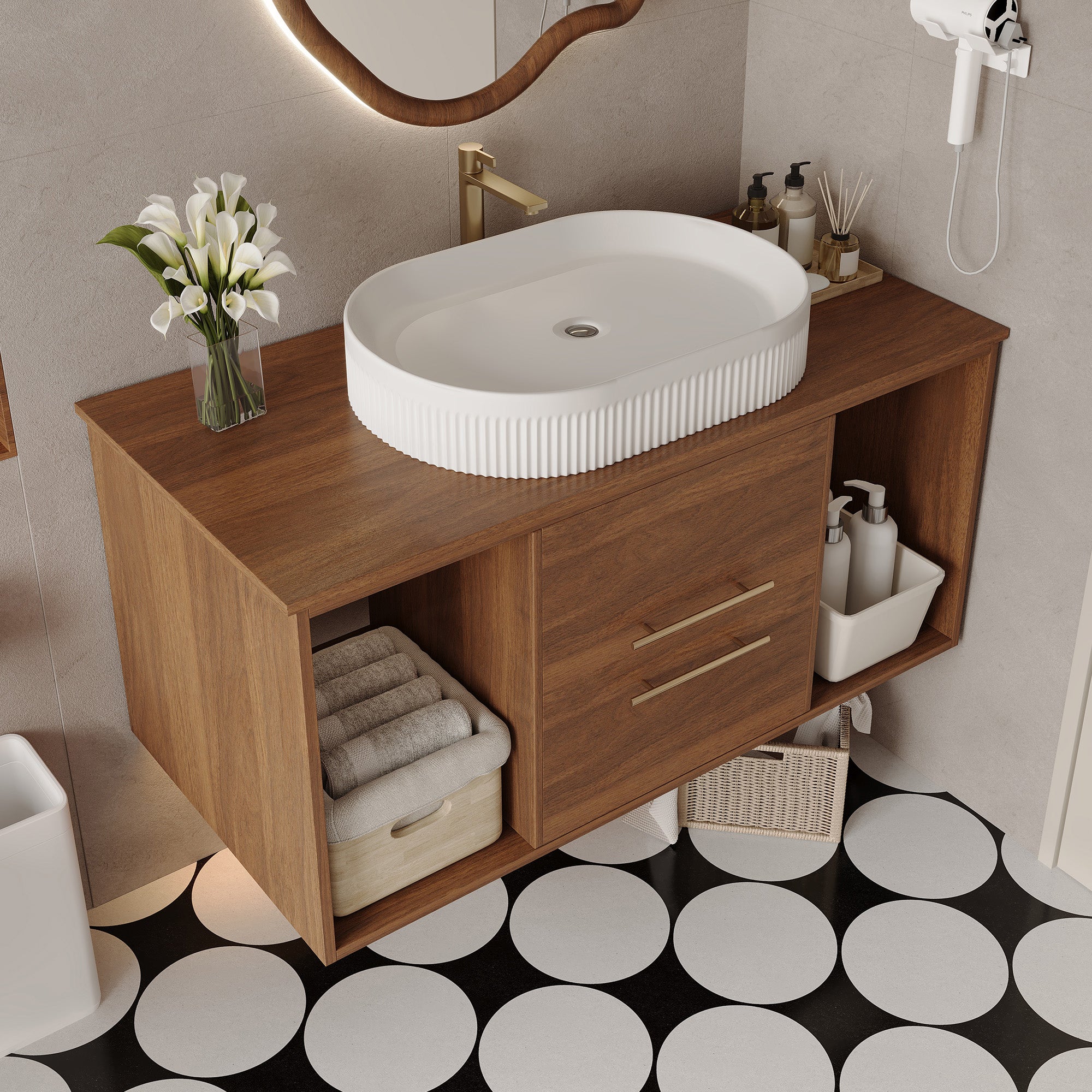[variant:W5307S00007] Wall-Mounted Bathroom Vanity with Oval Ceramic Sink – 39.4-Inch image 5