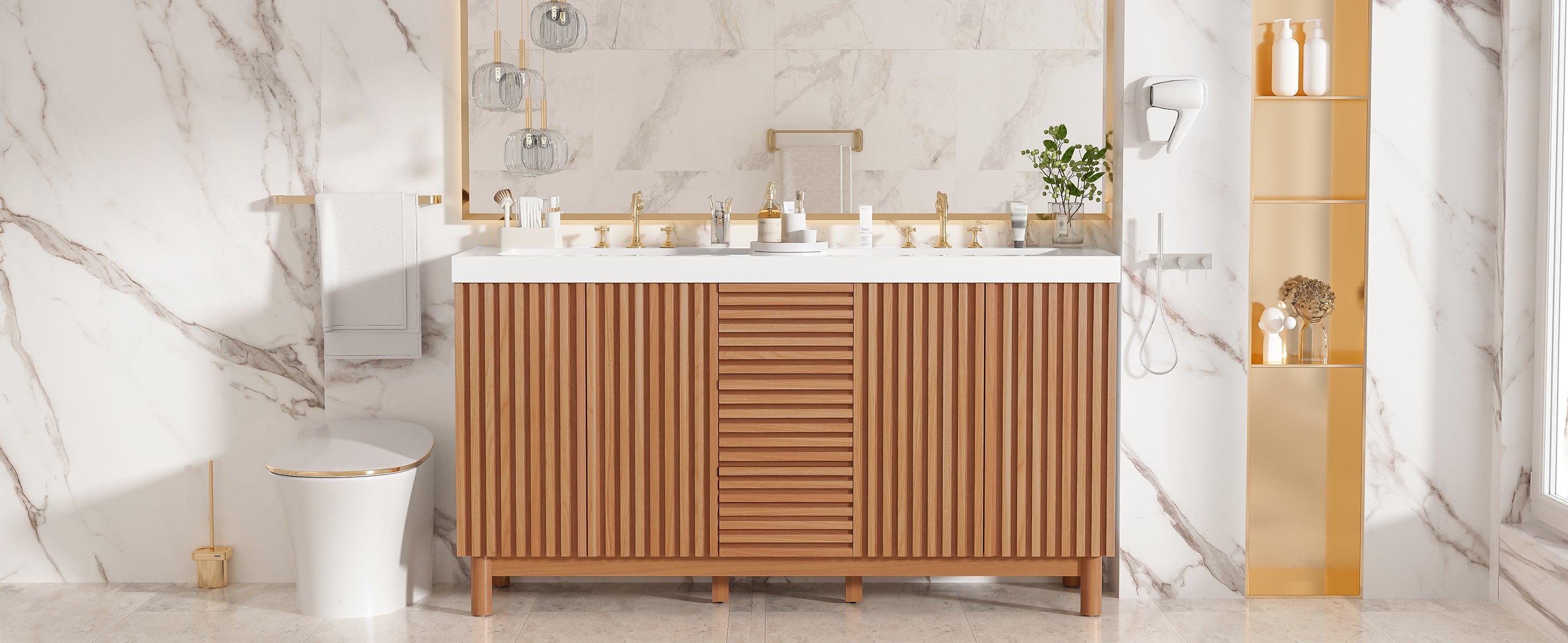 [variant:N729P000037N] Double-Sink Bathroom Vanity with Storage – 59.3-Inch image 37