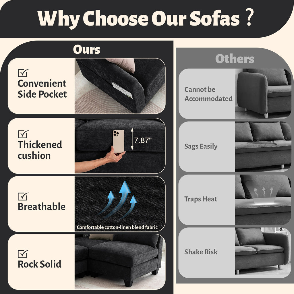 [variant:W3885S00029] 6-Seater U-Shaped Modular Sofa with Storage Ottoman & USB Ports image 9