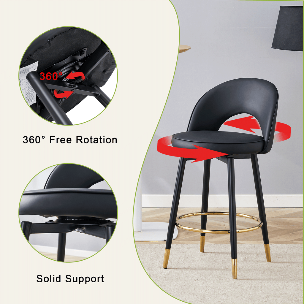[variant:W3806P404776] 360° Swivel PU Leather Bar Stools – Set of 2 image 6