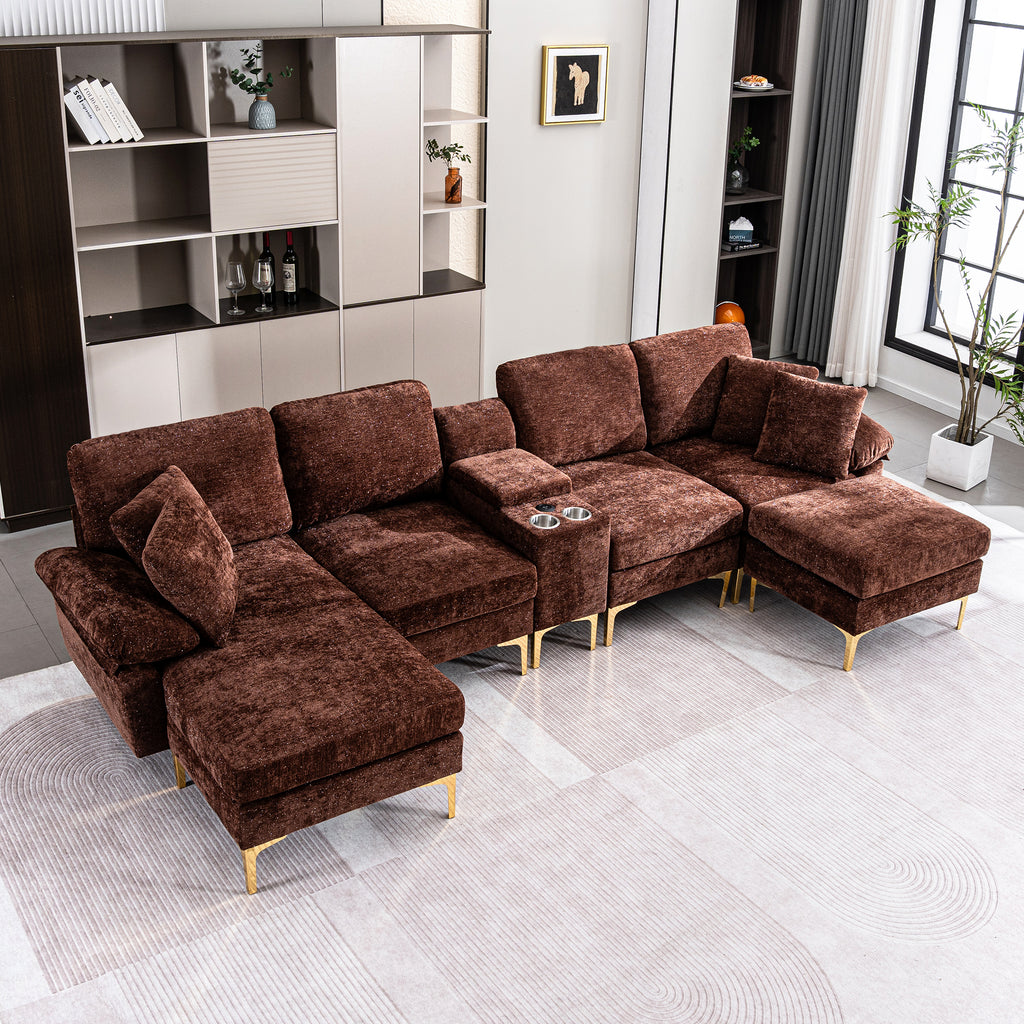 [variant:W3885S00059] U-Shaped Chenille Sectional Sofa with Recliner and Ottoman image 6