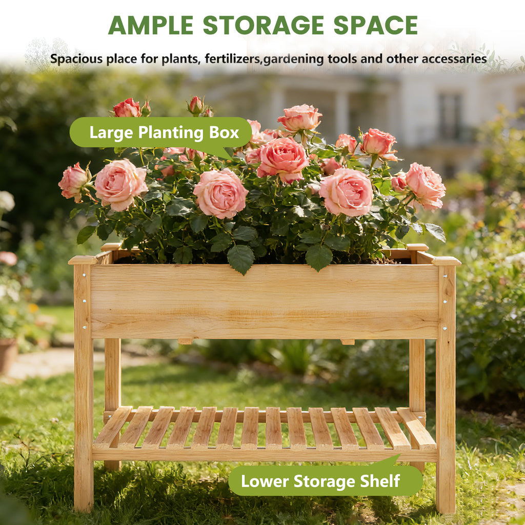 [variant:W3686P439295] Two-Tier Wooden Raised Garden Bed with Shelves image 3