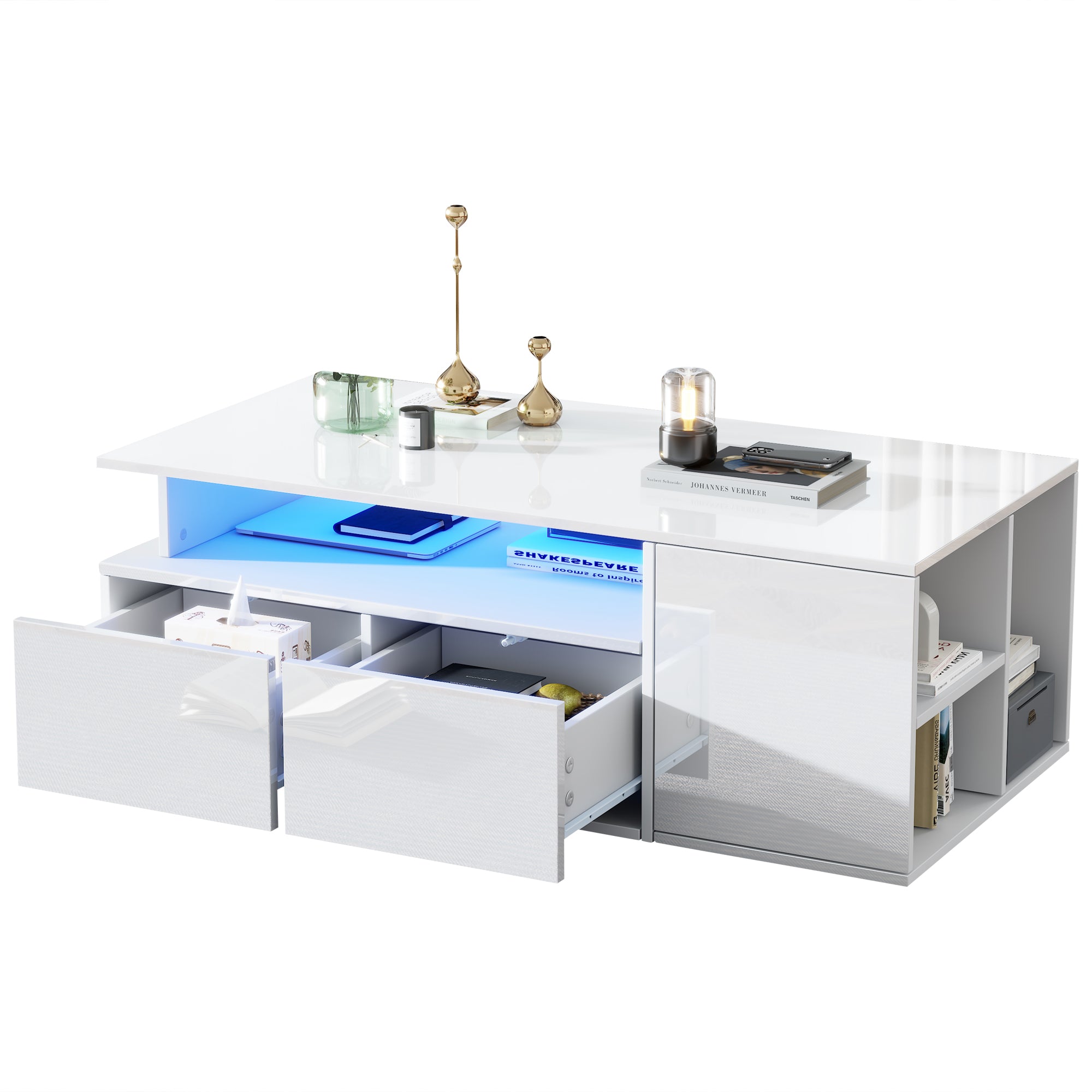 [variant:N892P428788W] High-Gloss LED Coffee Table with Open Storage image 18