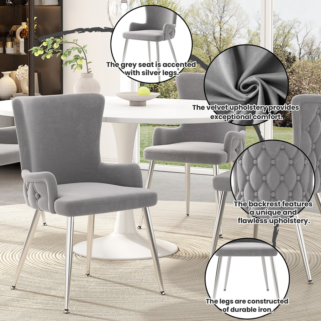 [variant:N859P375239G] Set of 2 Tufted Gray Velvet Dining Chairs image 6