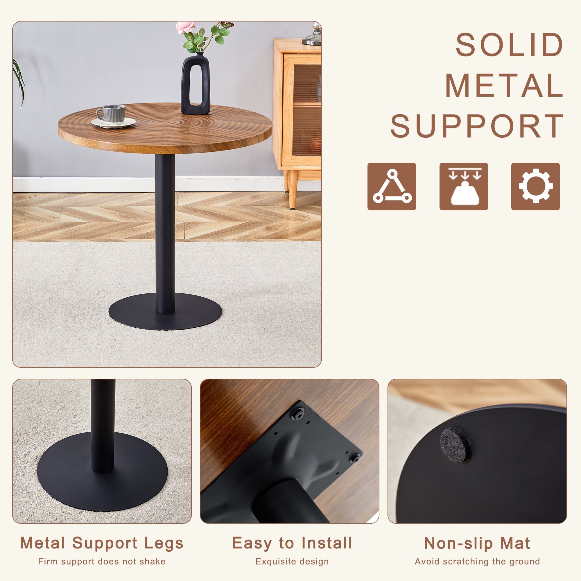 [variant:W3806P409447] Round Dark Wood-Grain Dining Table – 31.5-Inch image 7