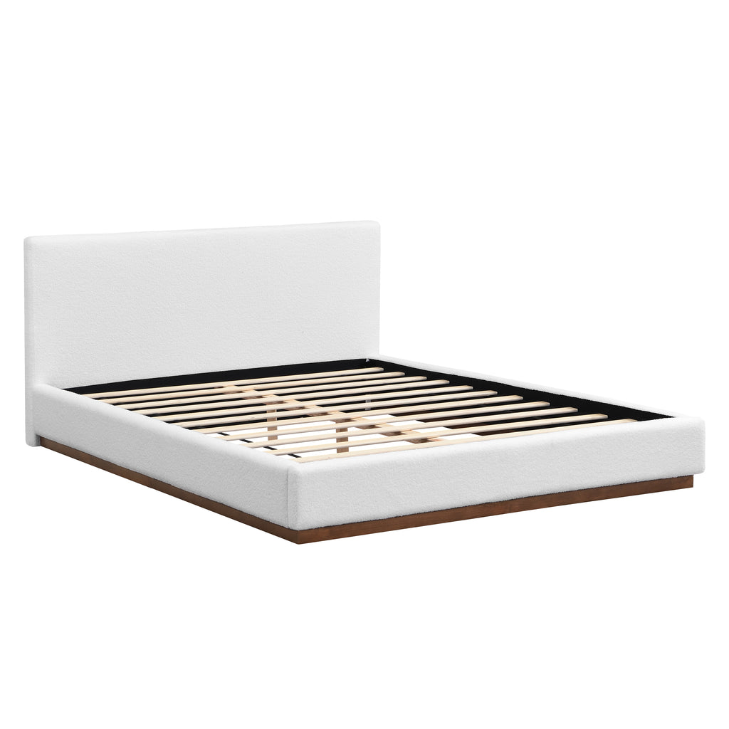 [variant:N891Q440165A] Queen Bouclé Platform Bed with Solid Wood Base – White image 6