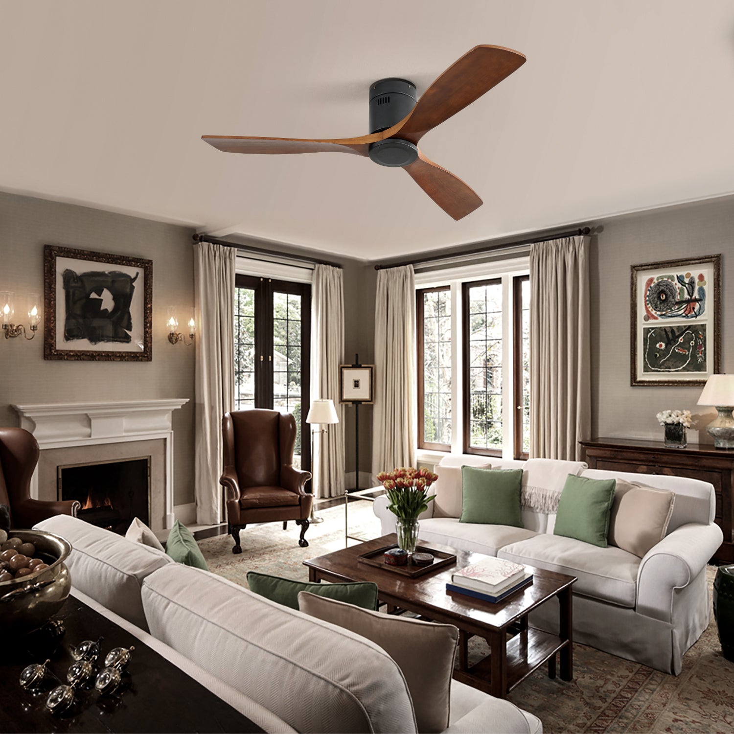 [variant:W5691P514531] Matte Black Solid Wood Ceiling Fan without Light – 52-Inch image 3