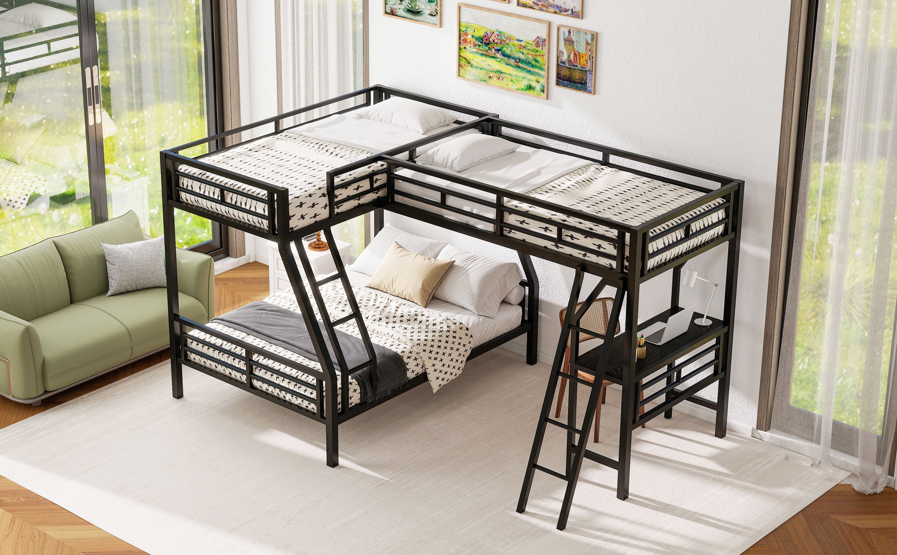 [variant:N8470000606B] Twin-over-Full Bunk and Twin Loft Bed with Desk image 4