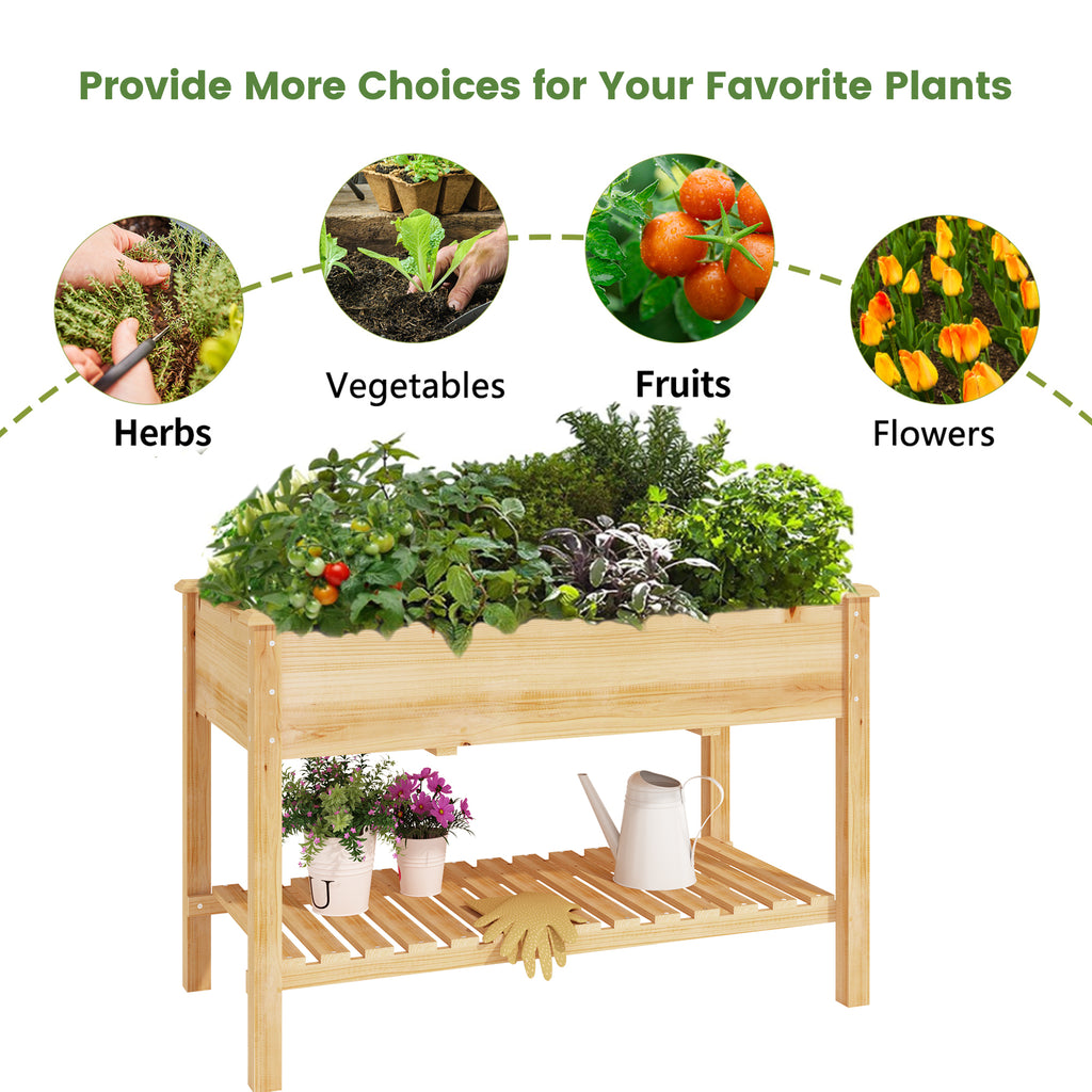 [variant:W3686P439295] Two-Tier Wooden Raised Garden Bed with Shelves image 10