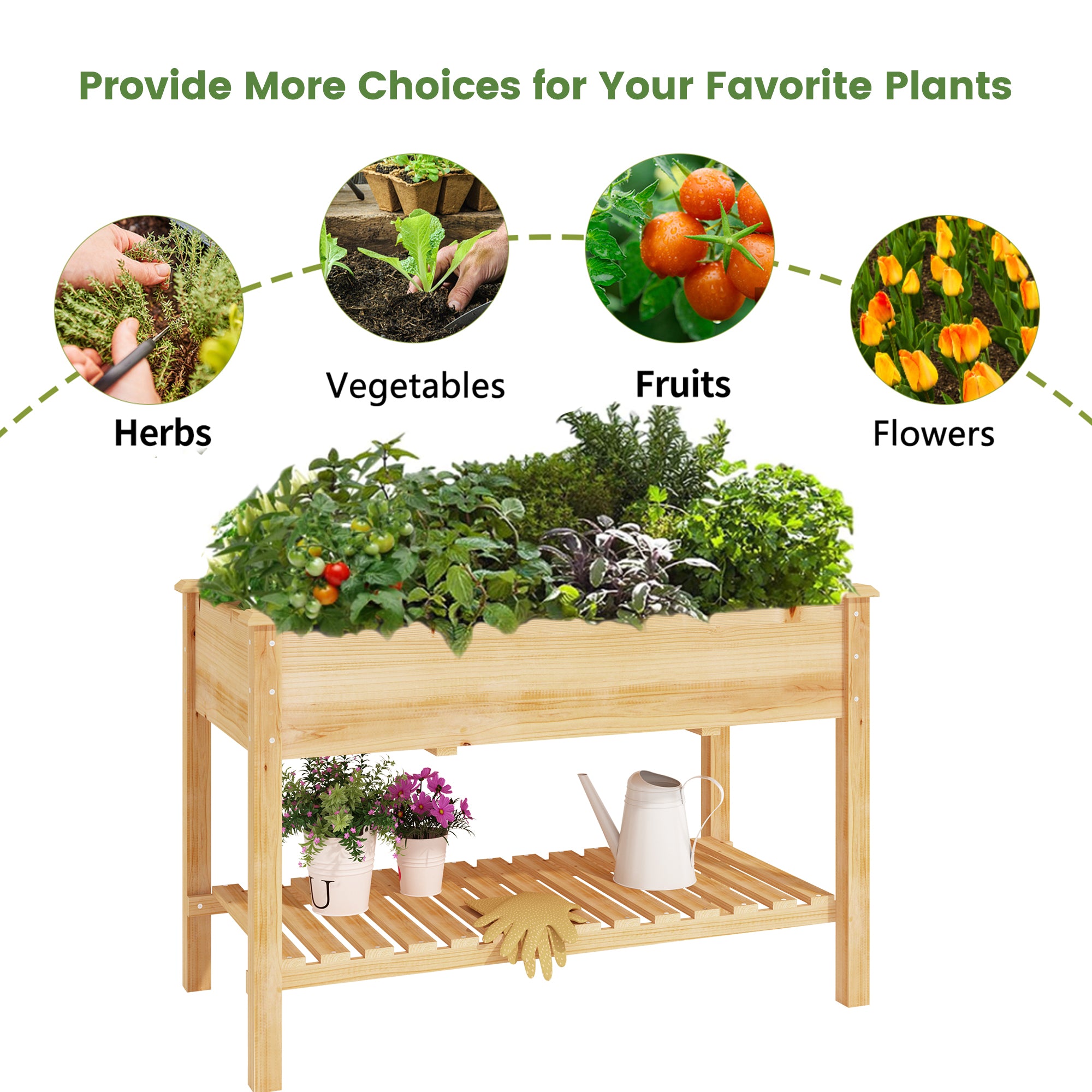 [variant:W3686P439295] Two-Tier Wooden Raised Garden Bed with Shelves image 10
