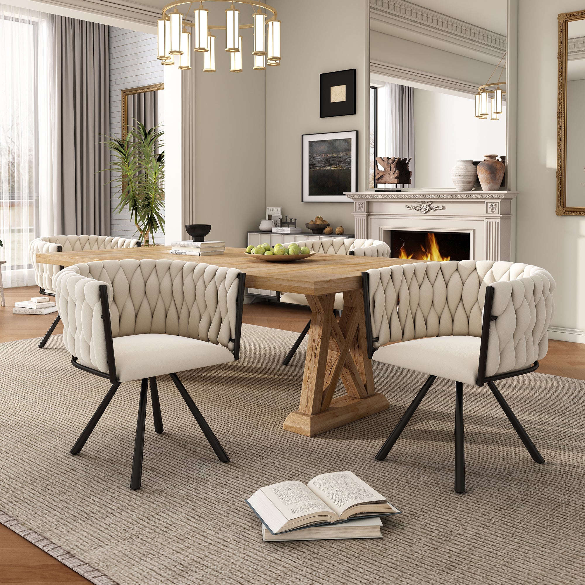 [variant:N859P374639B] Set of 2 Beige Velvet Dining Chairs image 2