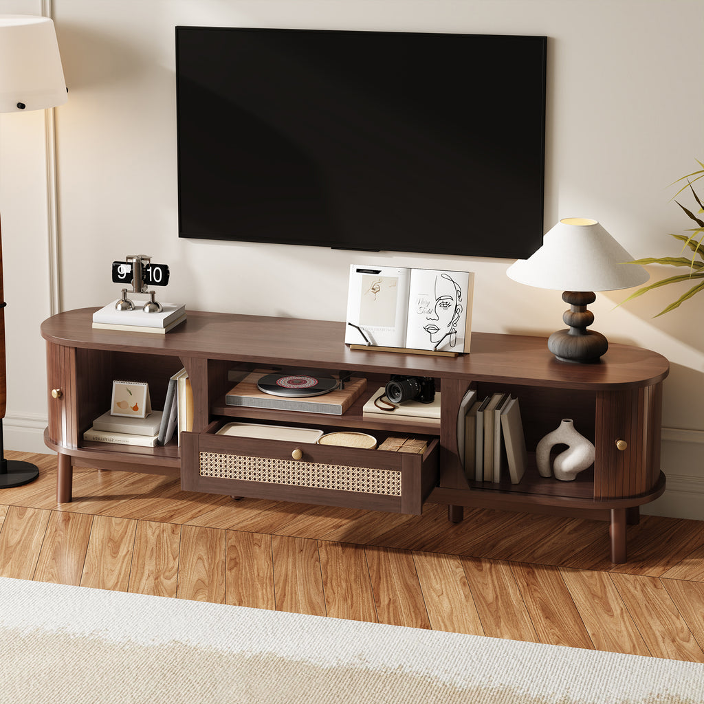 [variant:N875P278398N] Rattan TV Stand with Sliding Door – 65-Inch image 4