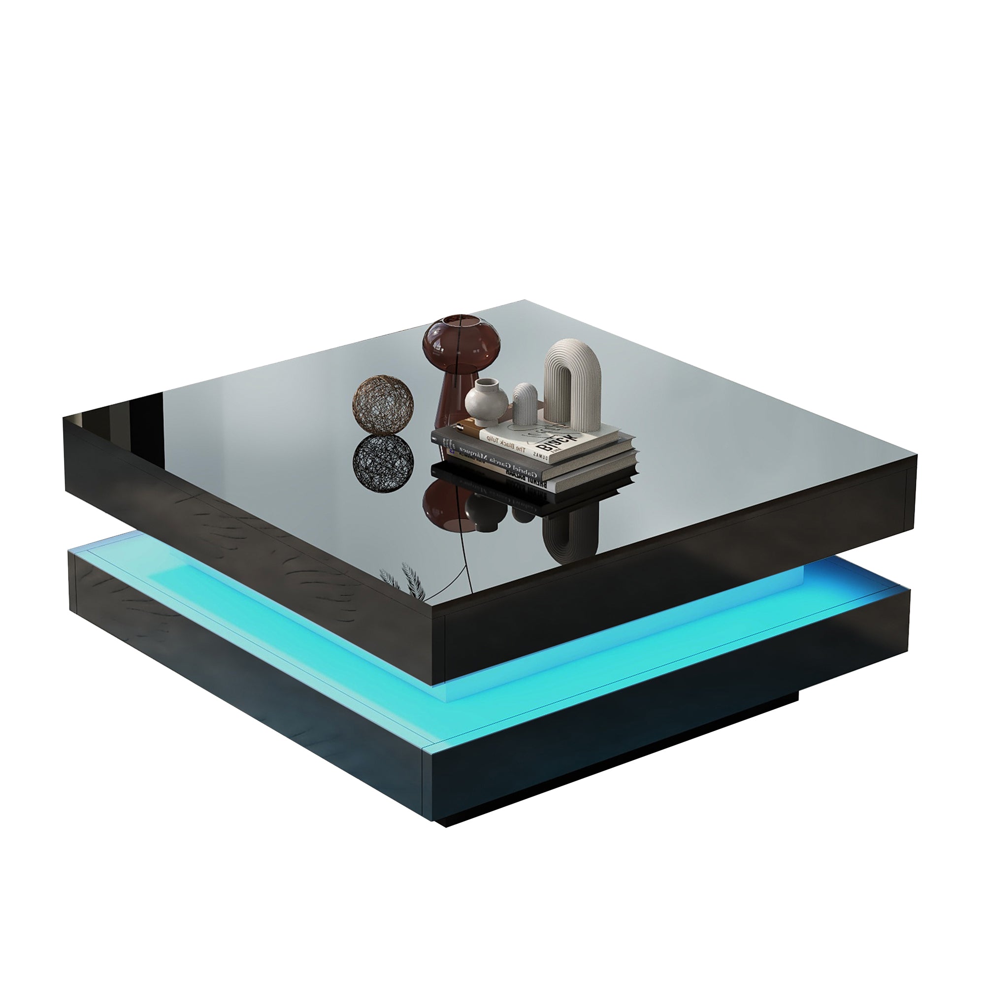 [variant:N892P423297B] Square High-Gloss LED Coffee Table with Rotating Top image 7