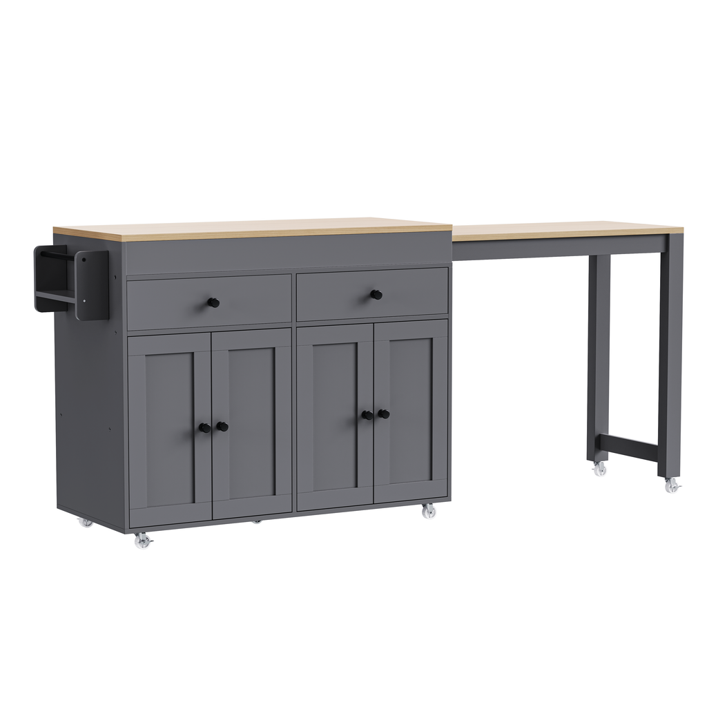 [variant:N853P386264G] Extendable Rolling Kitchen Island with Dining Table – Gray, 74.5-Inch image 32
