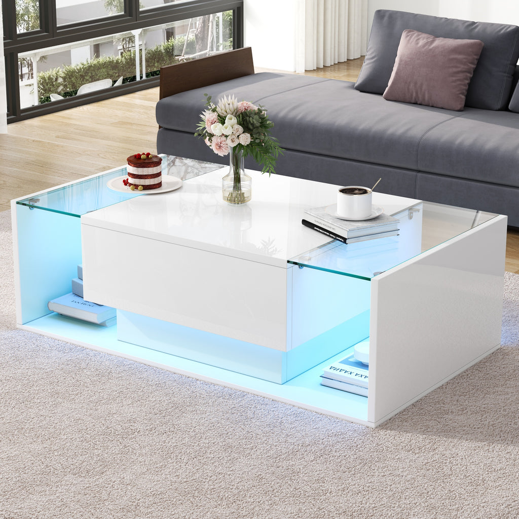 [variant:N892P423295W] High-Gloss LED Coffee Table with Drawer and Glass Top image 47