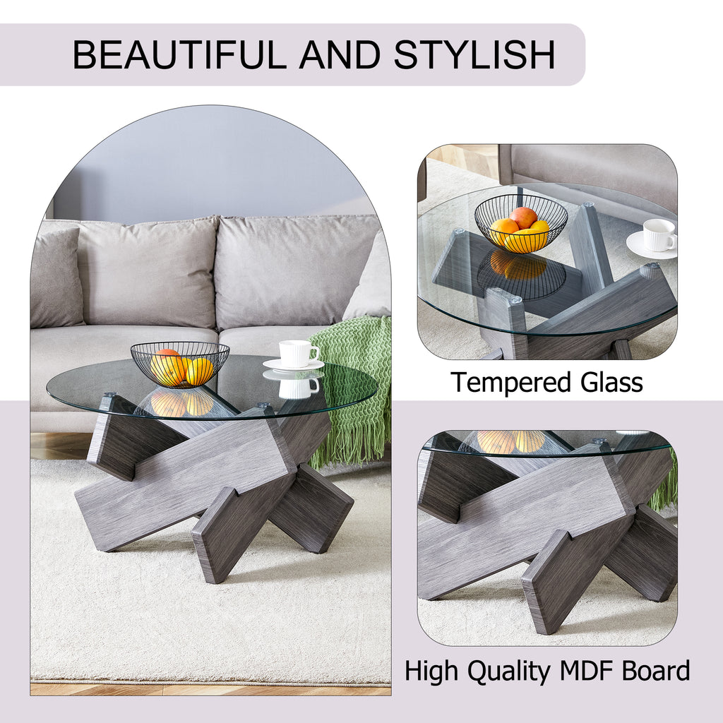 [variant:W3806P404748] Round Glass Coffee Table with Gray Patterned Base – 33.4-Inch image 8