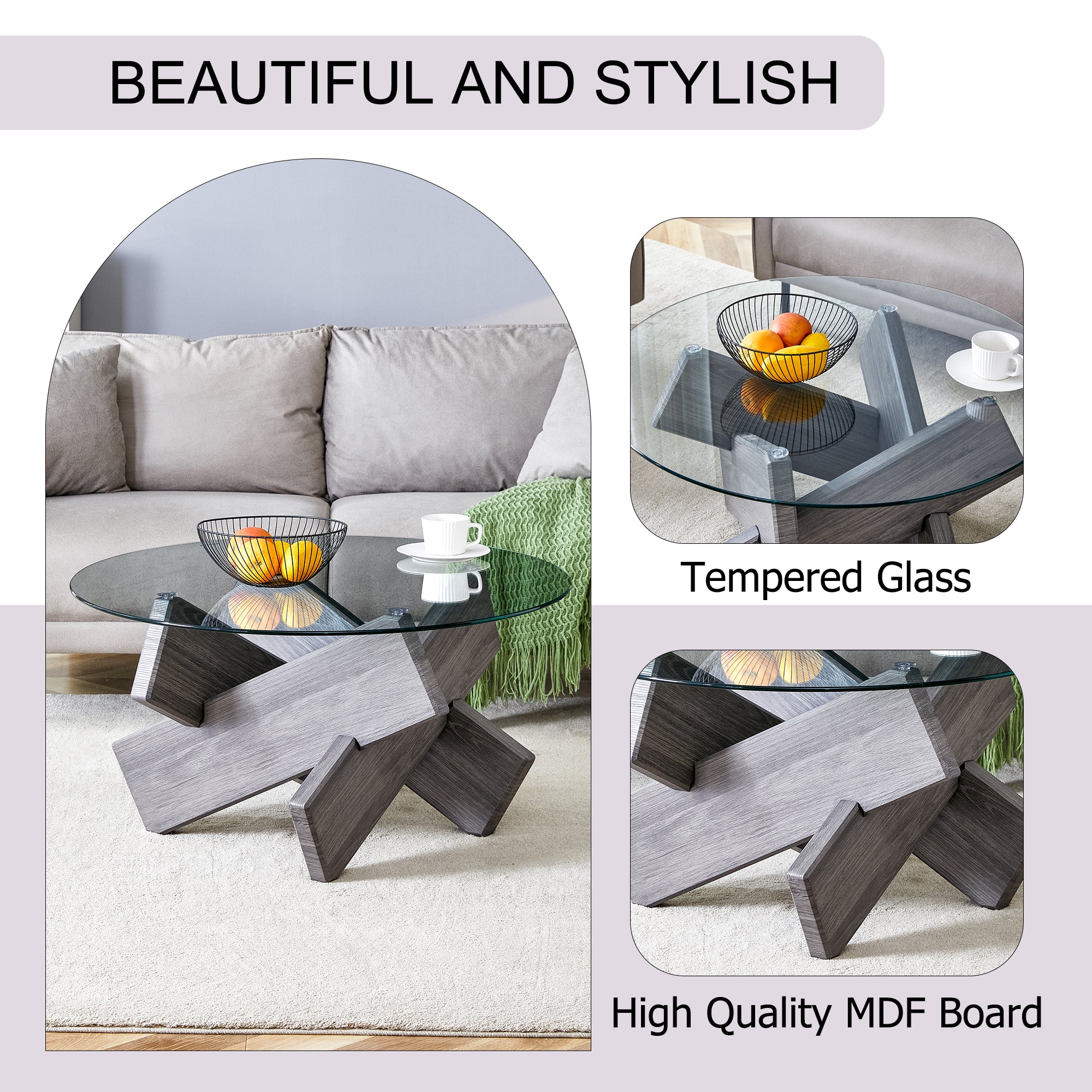 [variant:W3806P404748] Round Glass Coffee Table with Gray Patterned Base – 33.4-Inch image 8
