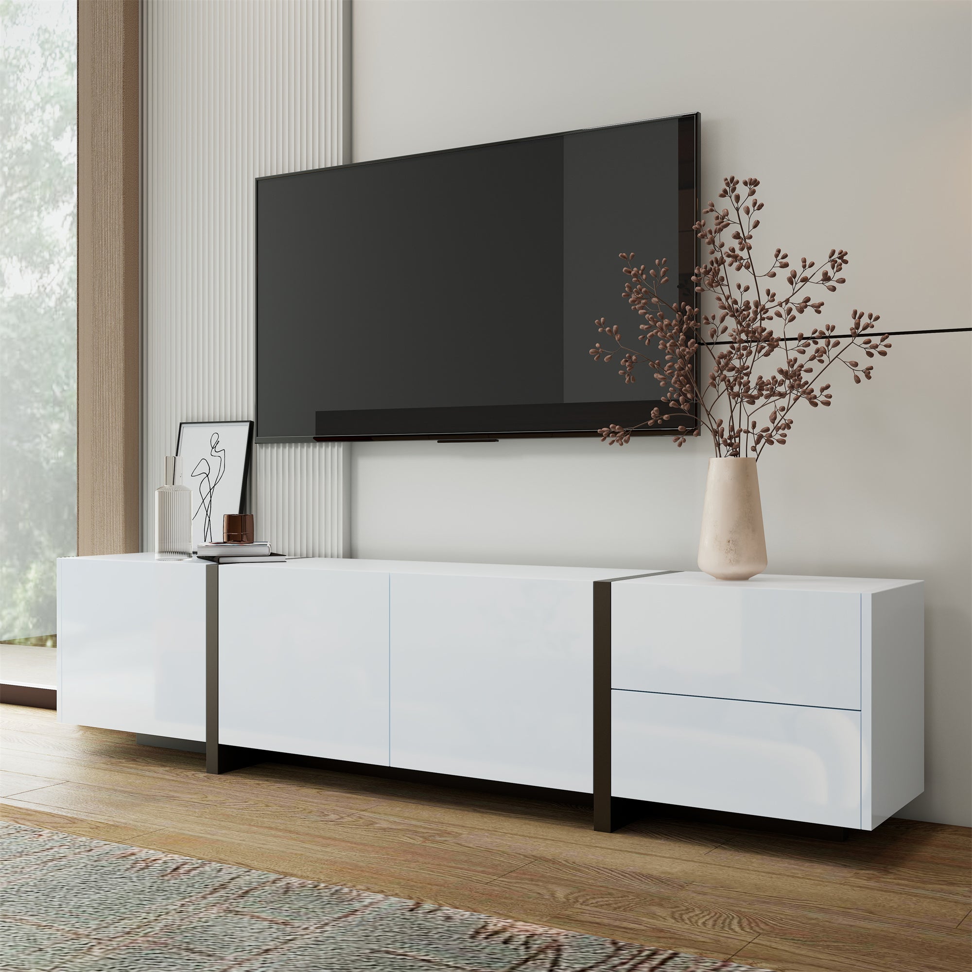 [variant:N875P283187W] High-Gloss LED TV Stand with Storage image 9