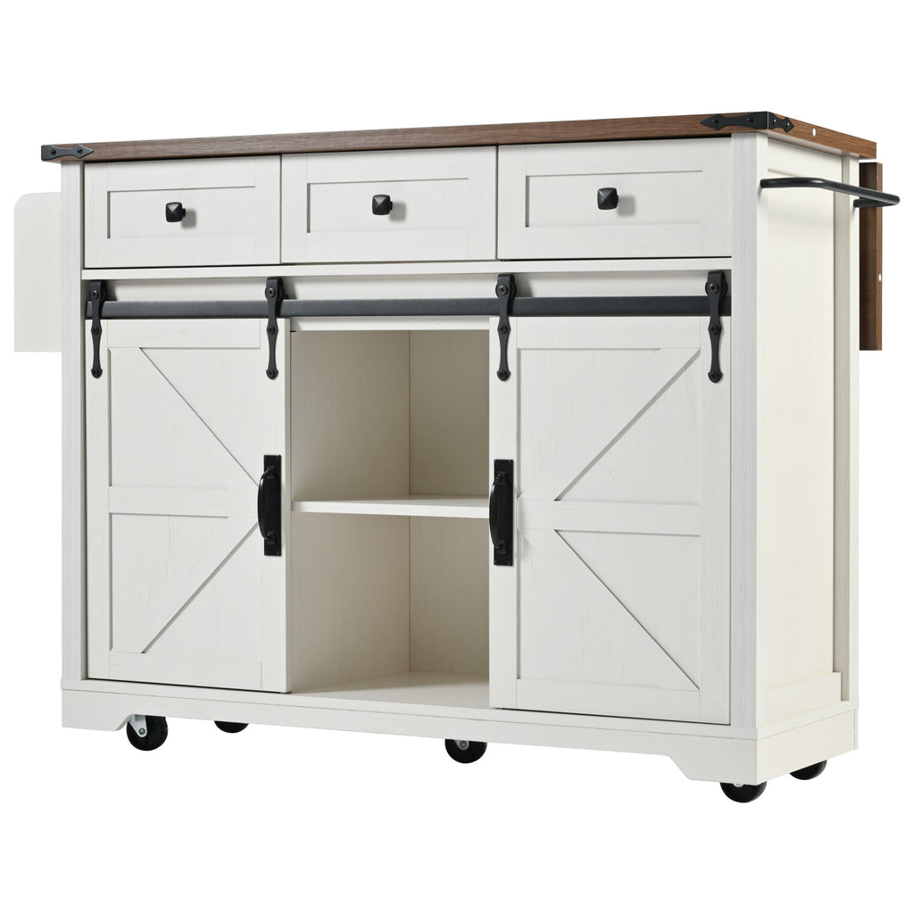 [variant:N853S379573W] Farmhouse Kitchen Island with Drop Leaf, Power Outlet and Sliding Barn Doors – 53.75-Inch image 8
