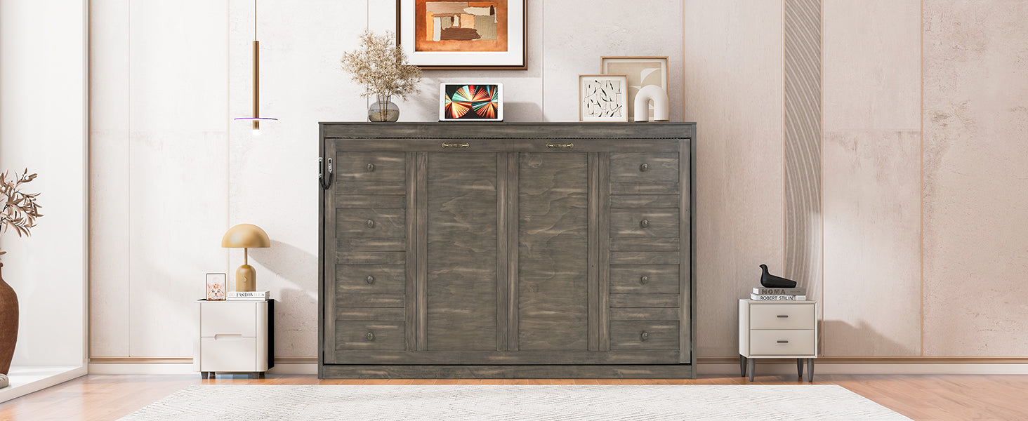 [variant:N8470004035D-1] Queen LED Murphy Bed Cabinet – Brown image 9
