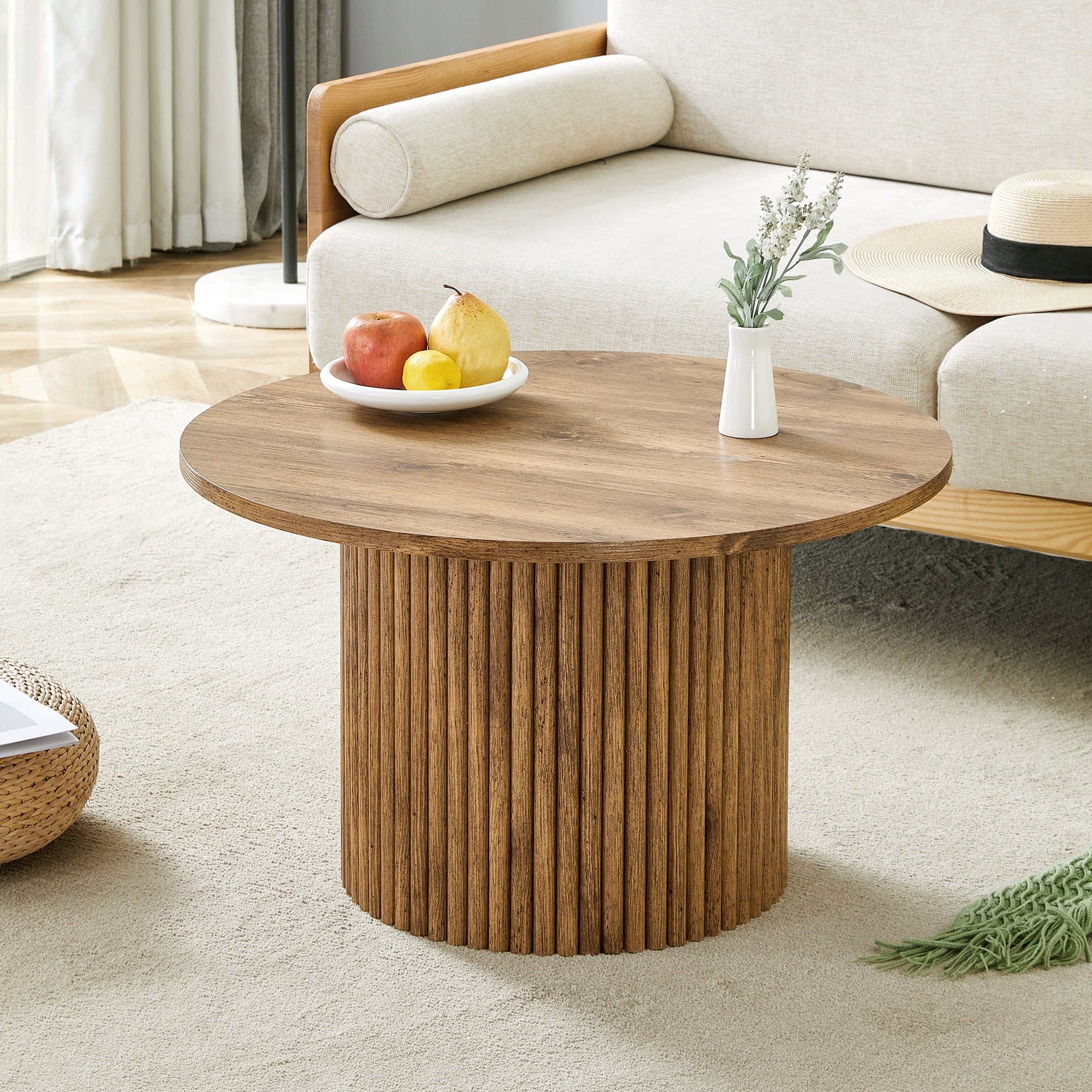 [variant:W3806P404738] Round Fluted Coffee Table with Metal Frame – 27.5-Inch image 1
