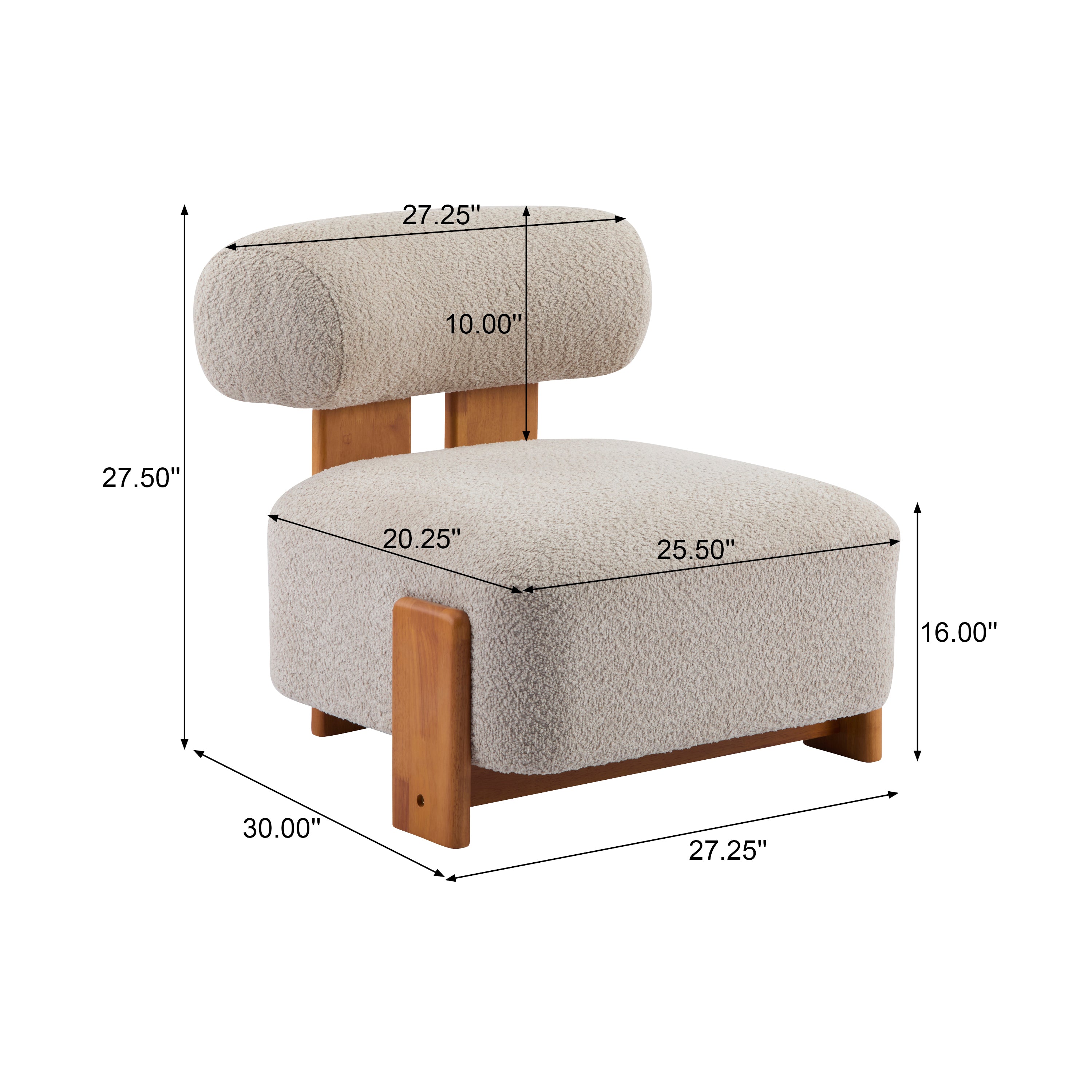 Modern Bouclé Lounge Chair — [variant:N913P495894A] Almond,Natural image 9
