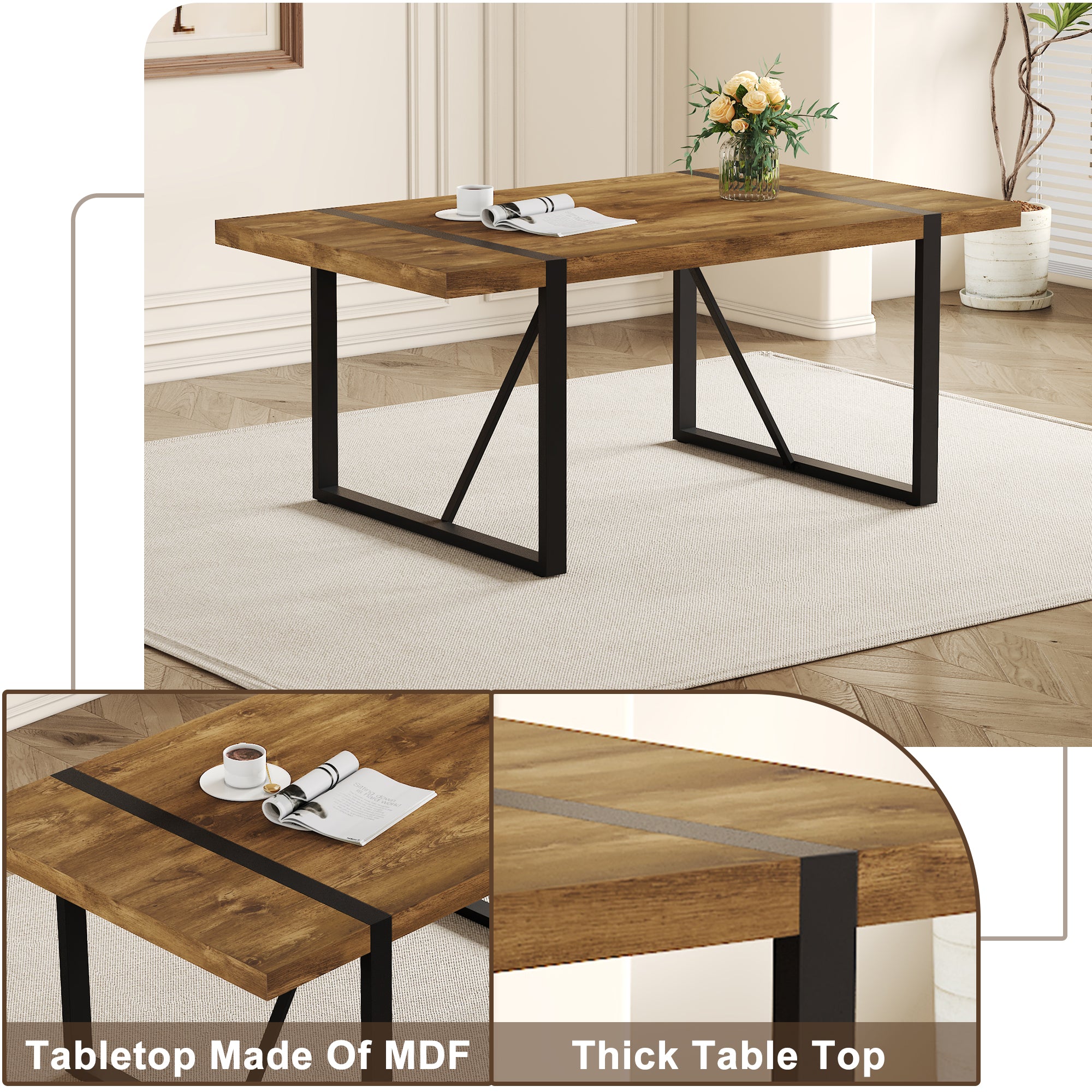 [variant:W3806P432339] Wood-Grain Dining Table with Metal Legs – 71-Inch image 5