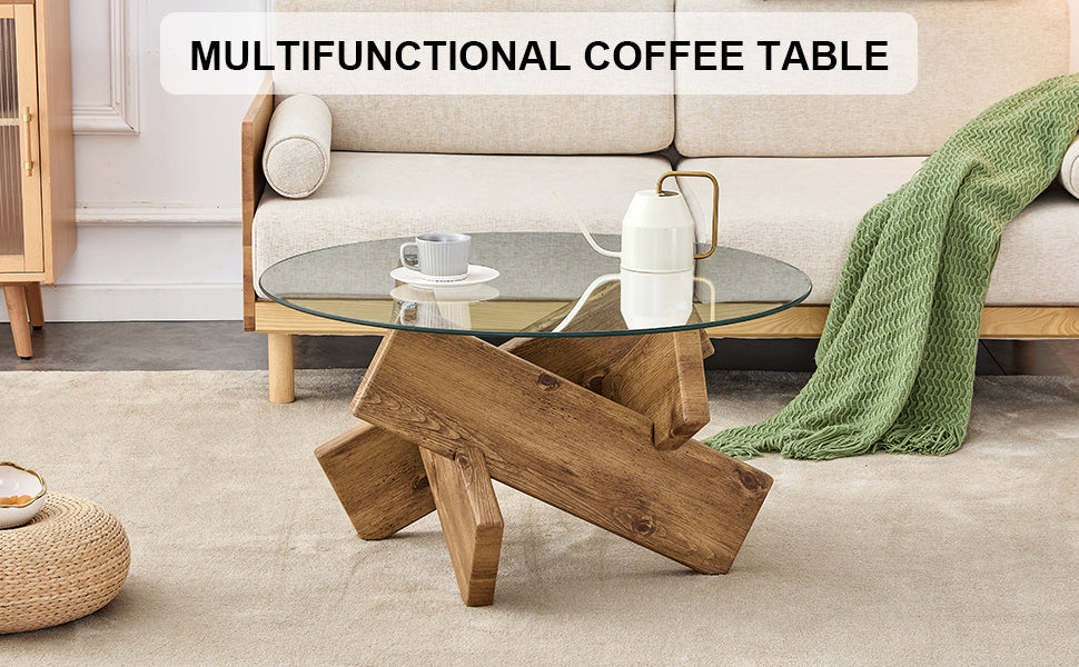 [variant:W3806P404750] 33.4-Inch Round Tempered Glass Coffee Table image 17