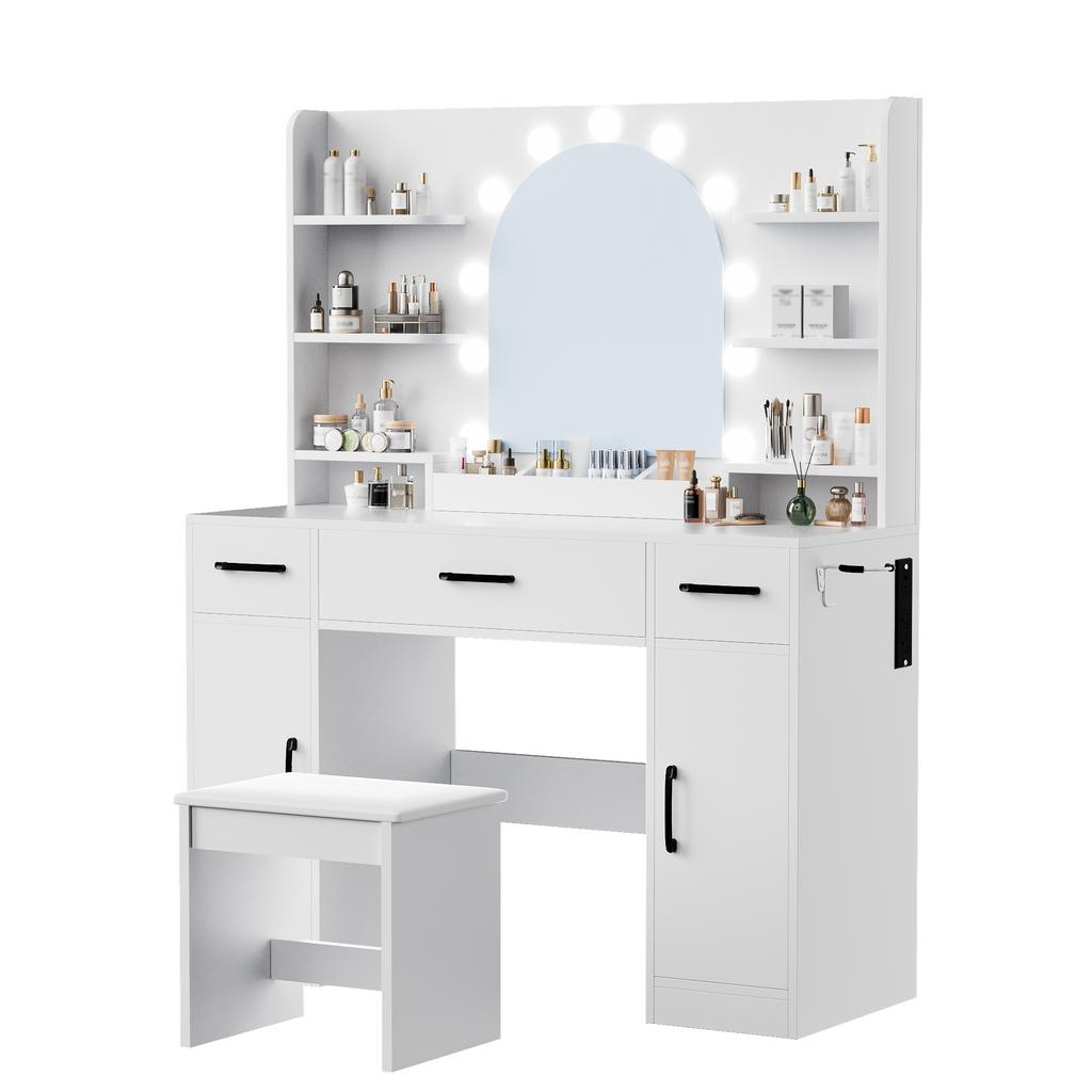 [variant:N881S436327W] Lighted Vanity Desk with Mirror, 3 Drawers and Shelves image 10