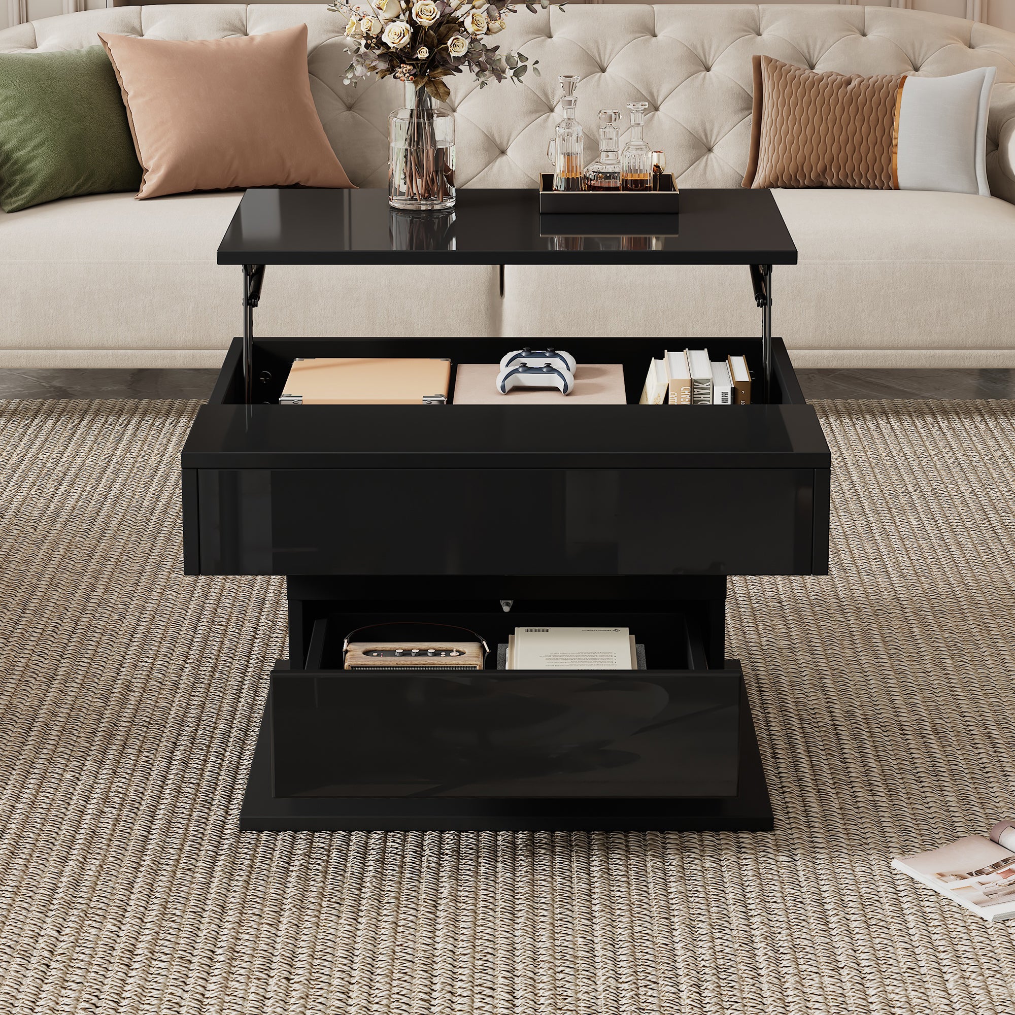 [variant:N892P423296B] Black 360° Rotating Lift-Top Coffee Table image 23
