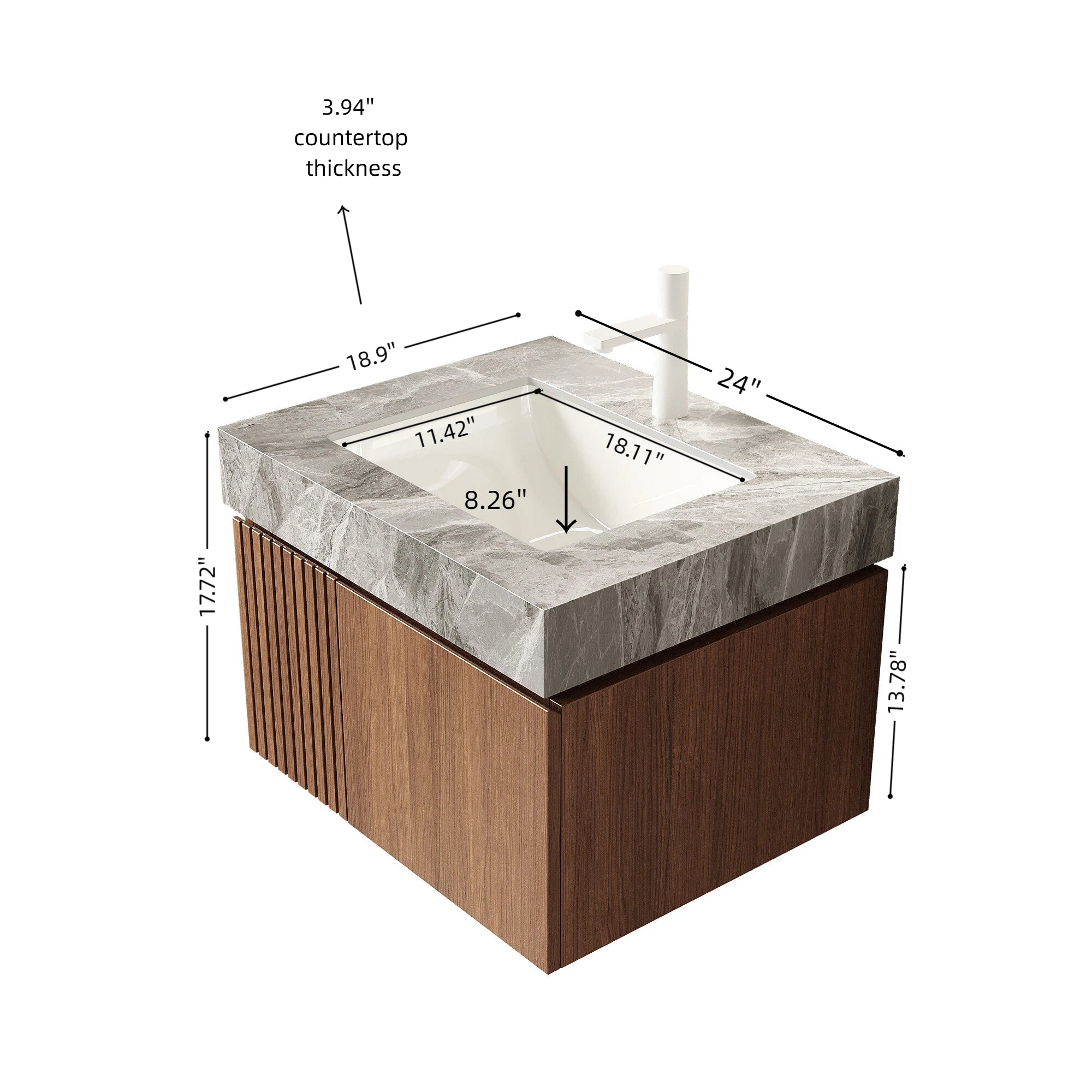Floating Bathroom Vanity with Ceramic Sink – 24 or 30 Inch — [variant:W6063S00020] 24 in – Light Gray Top image 5