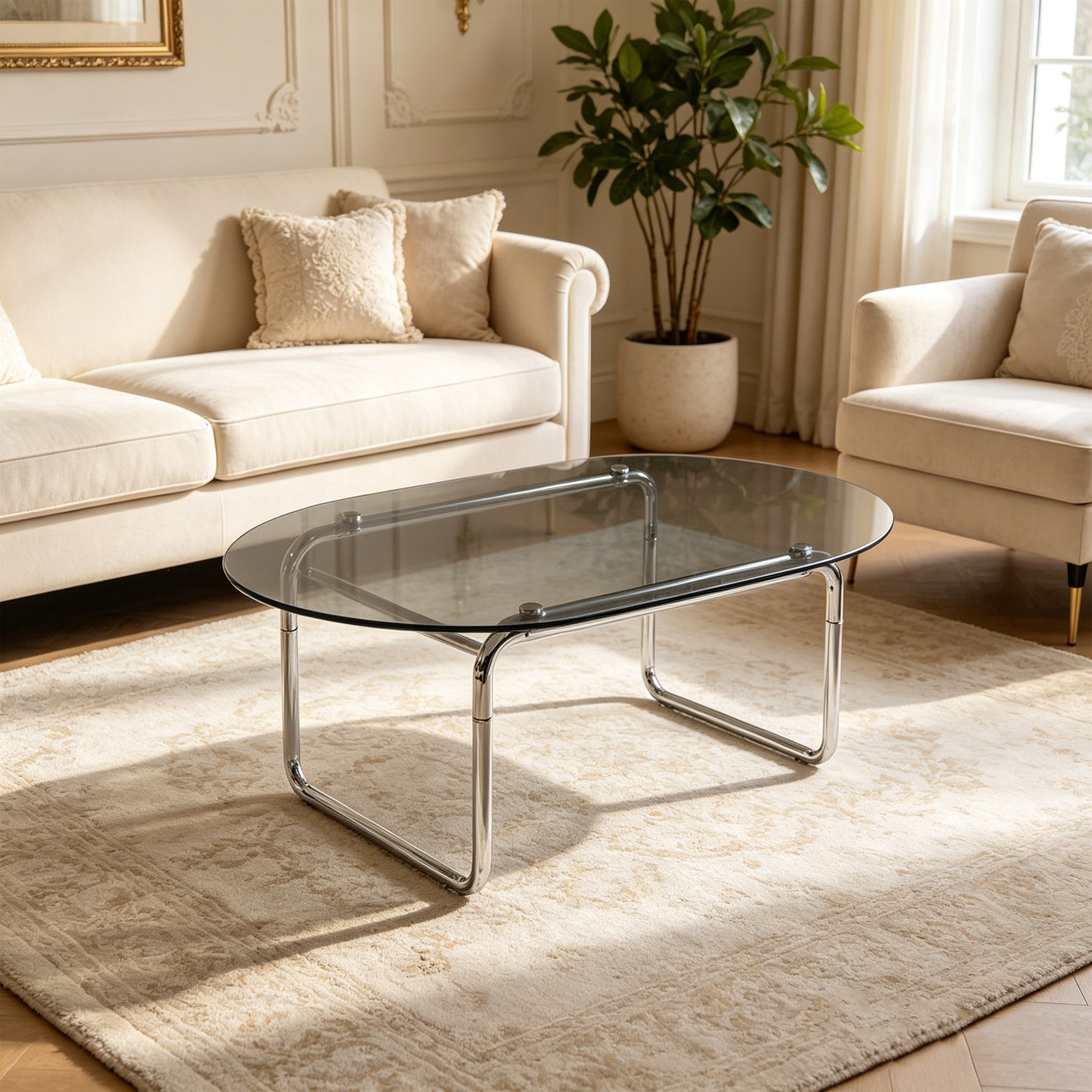 Curved Tempered-Glass Coffee Table — [variant:W3738P499158] Grey image 2