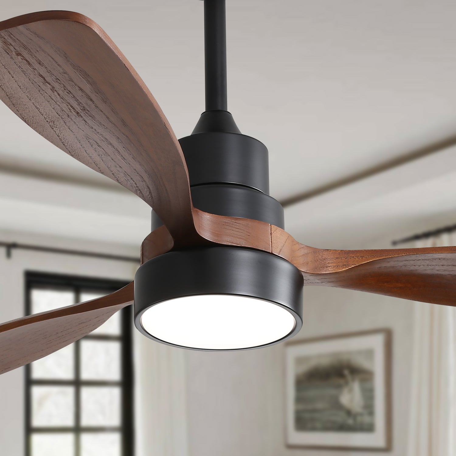 [variant:W5691P514926] Matte Black Solid Wood Ceiling Fan with Dimmable Light – 48-Inch image 2