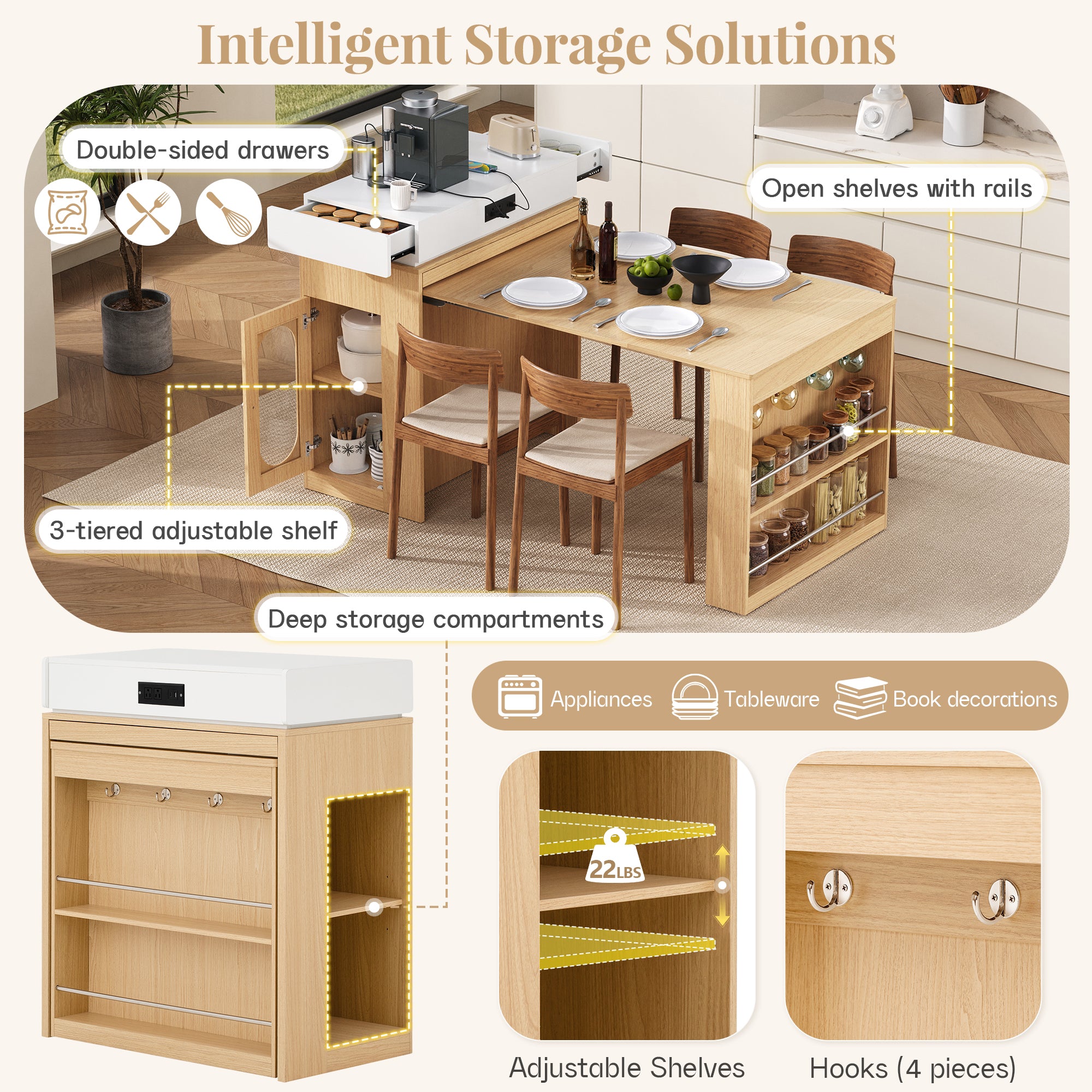 [variant:XW000028AAN-CA] Rolling Kitchen Island with Extendable Table image 25