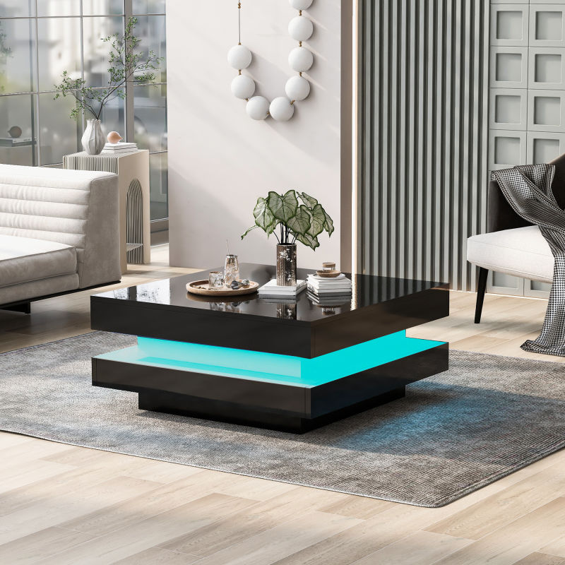 [variant:N892P423297B] Square High-Gloss LED Coffee Table with Rotating Top image 12