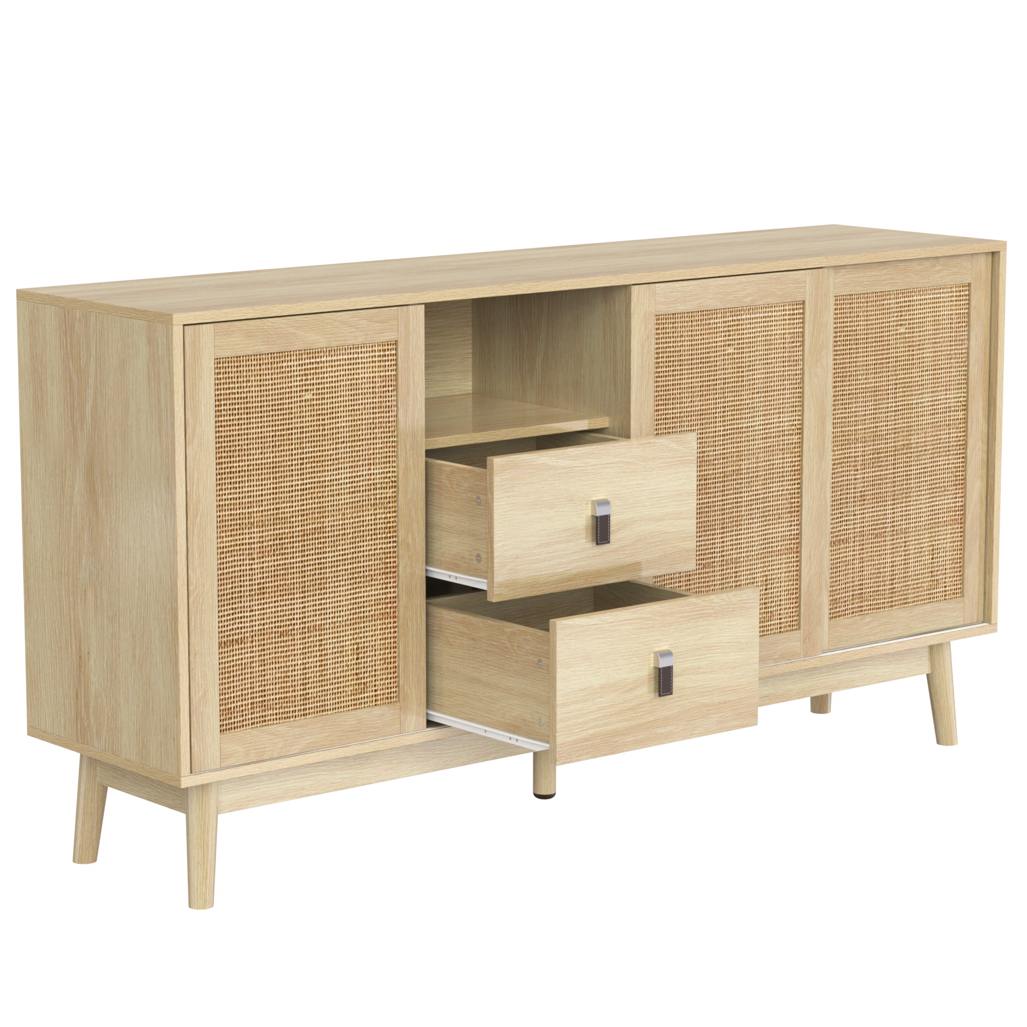 Rattan 3-Door Sideboard with 2 Drawers — [variant:GA0004O] Wood – GA0004O image 9