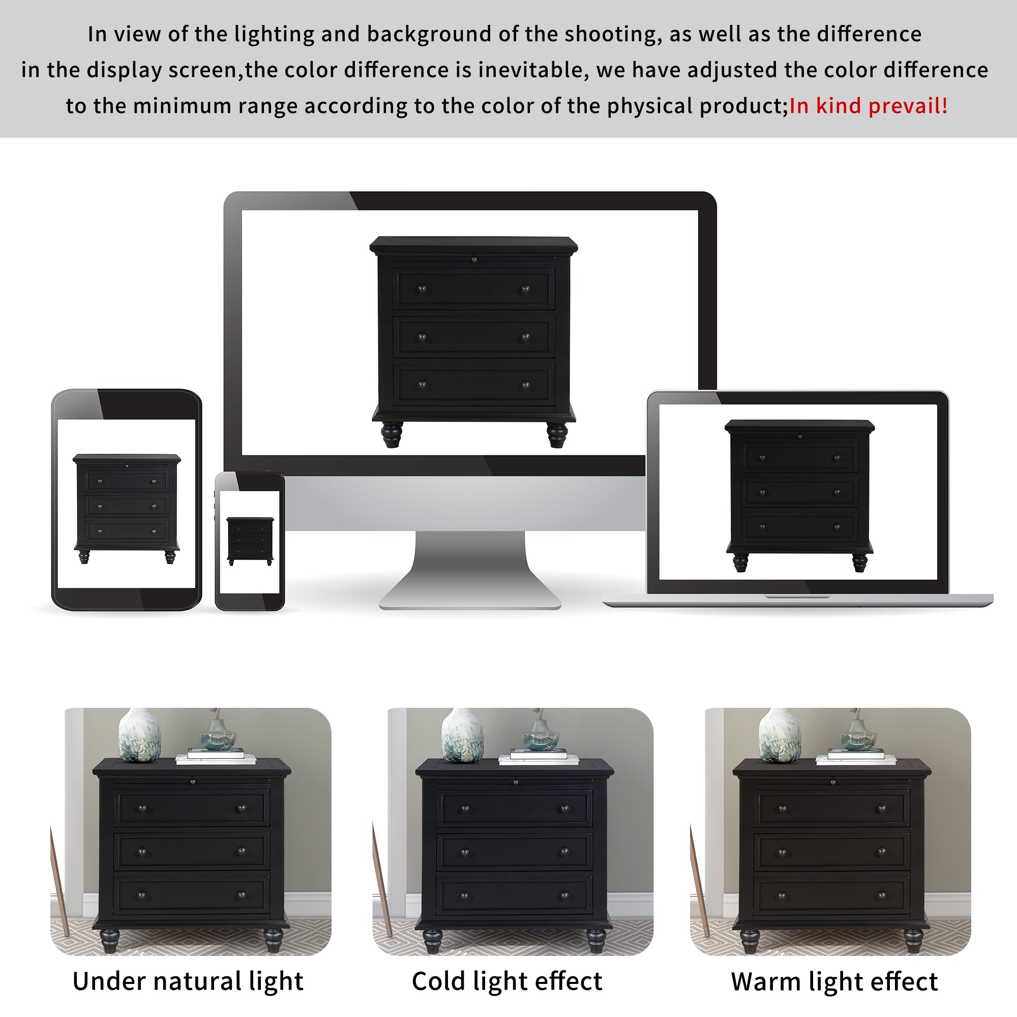 3-Drawer Nightstand with Pull-Out Tray – 27.6-Inch — [variant:N889P444139B] Black image 6