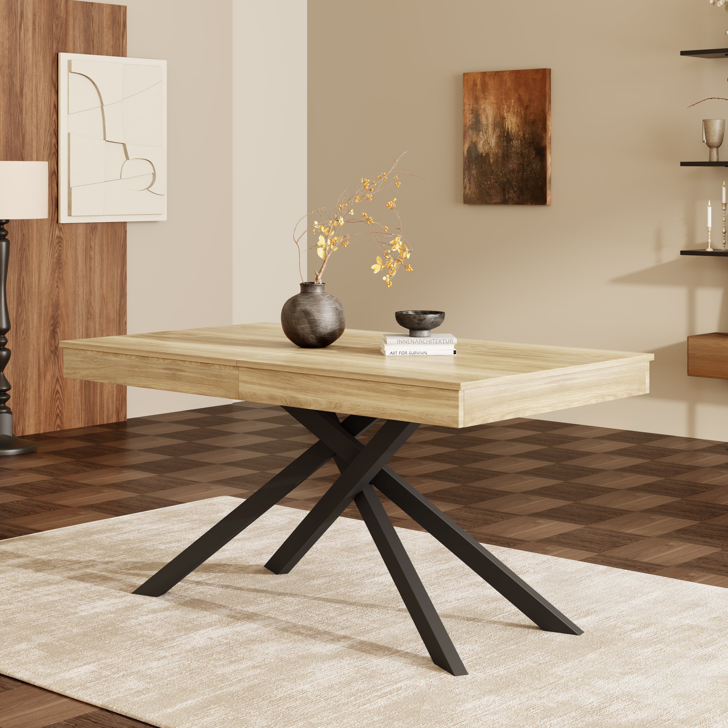 [variant:N859D000003E] Extendable Oak Dining Table – 55–71 Inch image 3