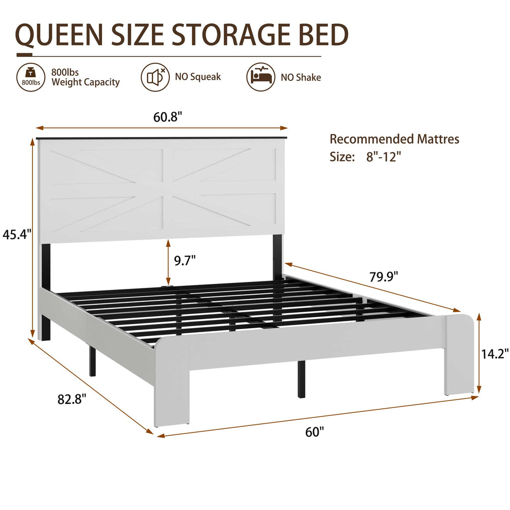 [variant:W5658P486971] Queen Platform Bed with Headboard & Footboard – White image 7
