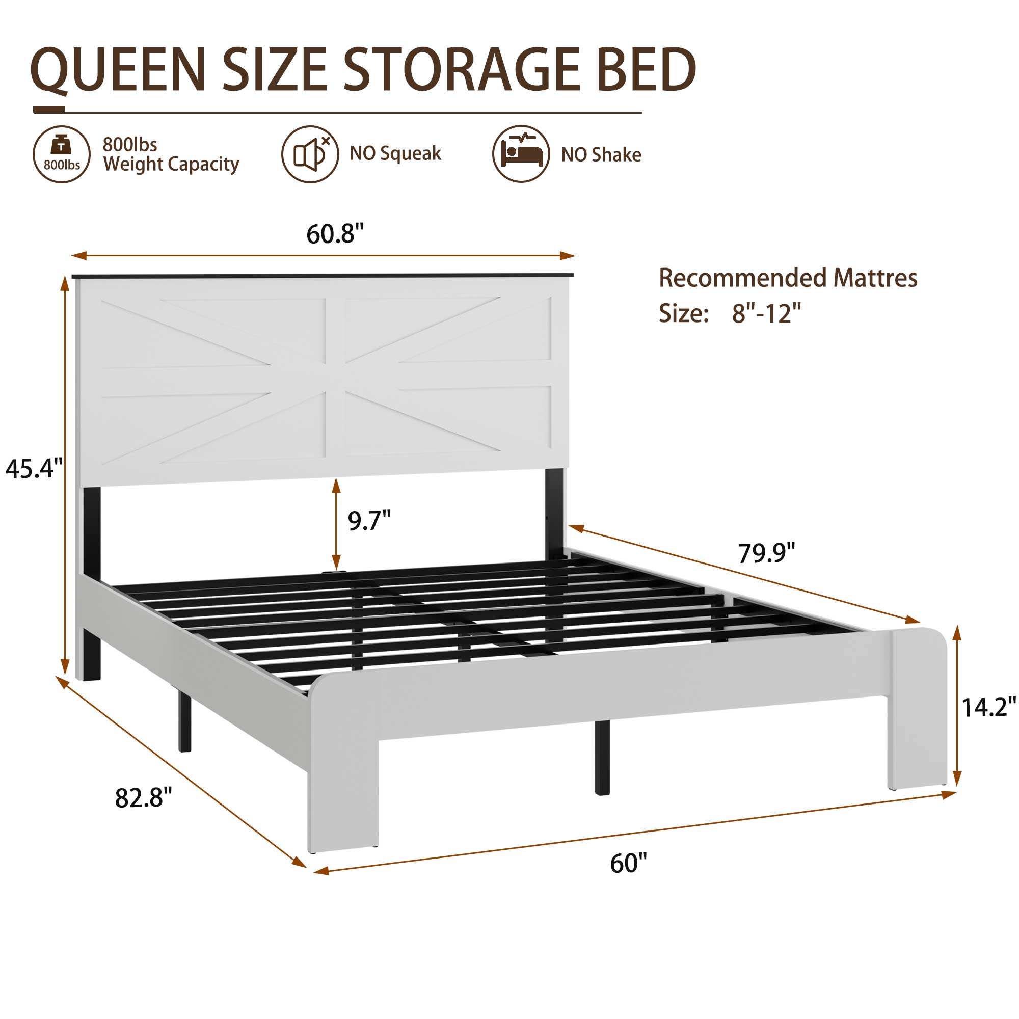[variant:W5658P486971] Queen Platform Bed with Headboard & Footboard – White image 7