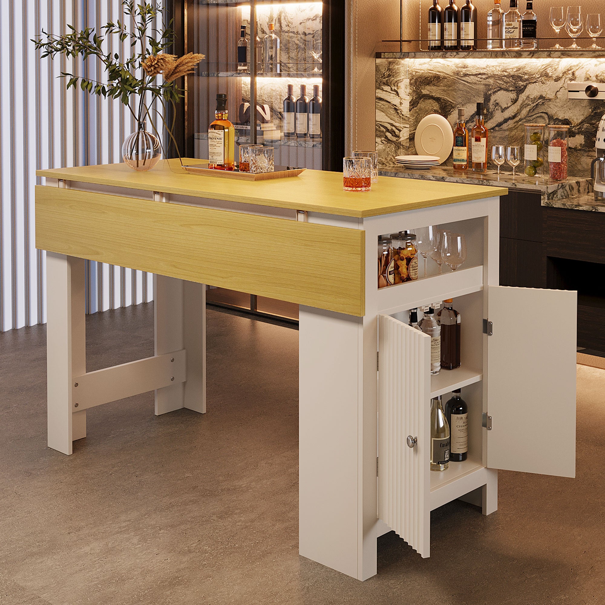 [variant:N889P428028O] 3-in-1 Kitchen Island with Foldable Dining Table image 2