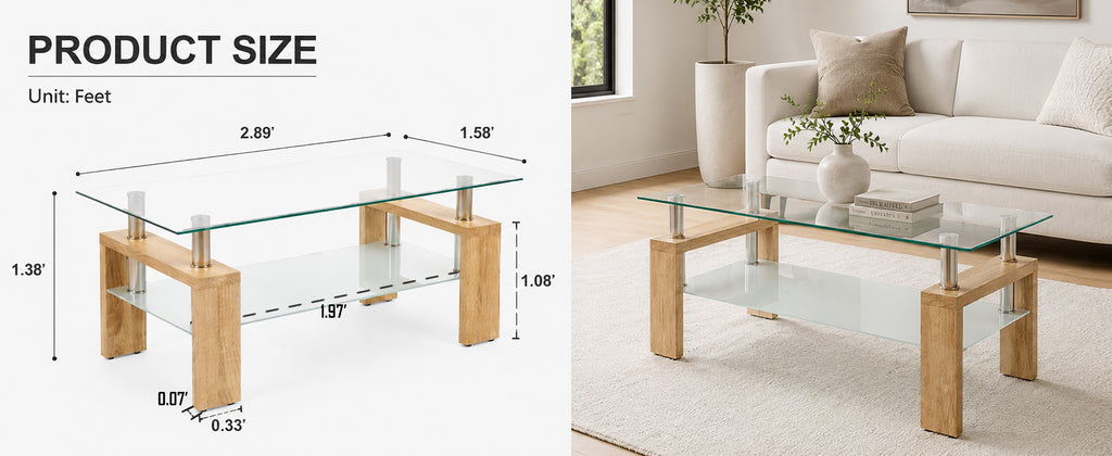 Modern Tempered Glass Coffee Table – Natural or Black — [variant:W3738P364267] Natural image 10
