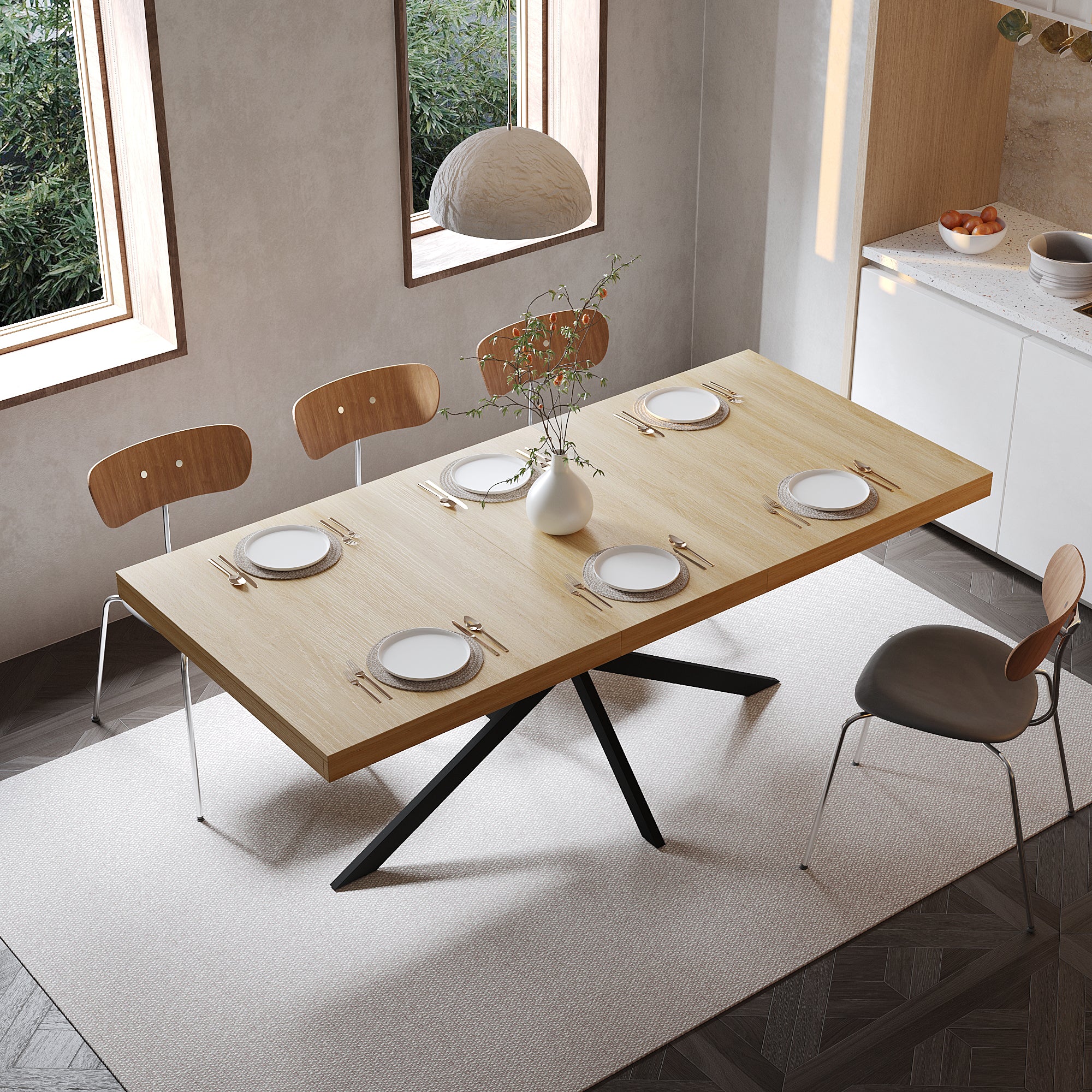 Extendable Dining Table with Hidden Storage – 55–71 Inch — [variant:W3679P437341] Natural image 2
