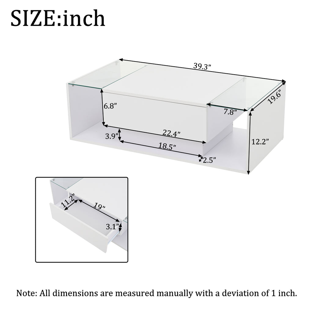 [variant:N892P423295W] High-Gloss LED Coffee Table with Drawer and Glass Top image 24